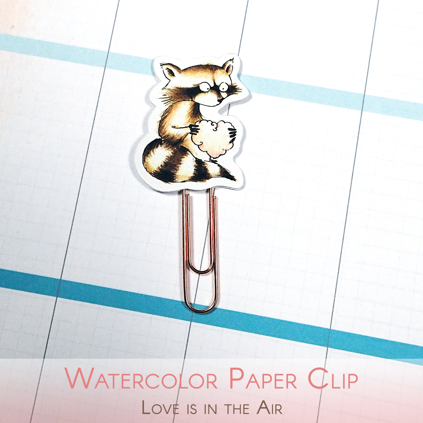 Watercolor paper clip with raccoon