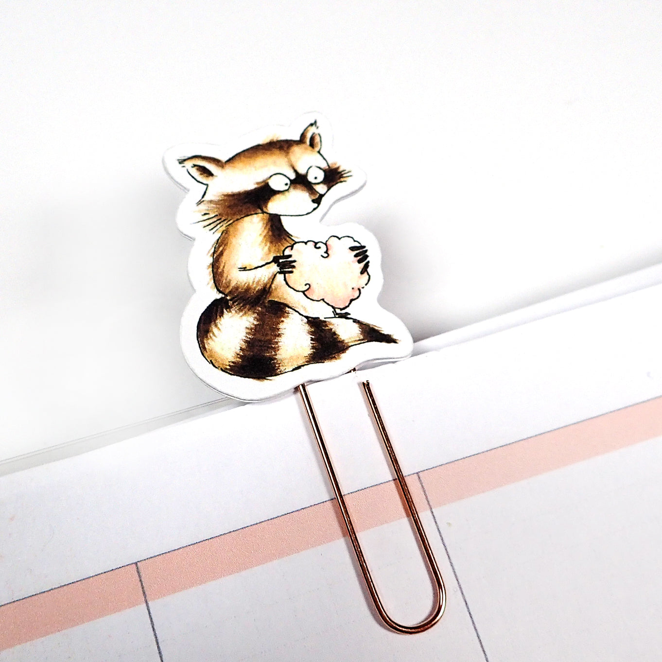 Watercolor paper clip with raccoon