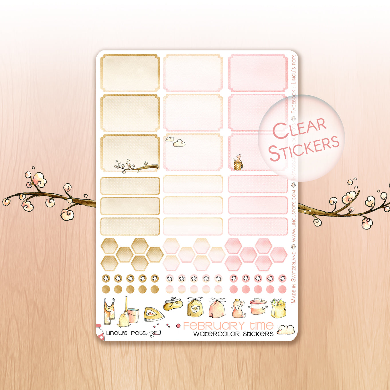 Love Is In The Air - Watercolor Planner Stickers - 1,5’’ wide Hemiboxes &amp; Eventboxes