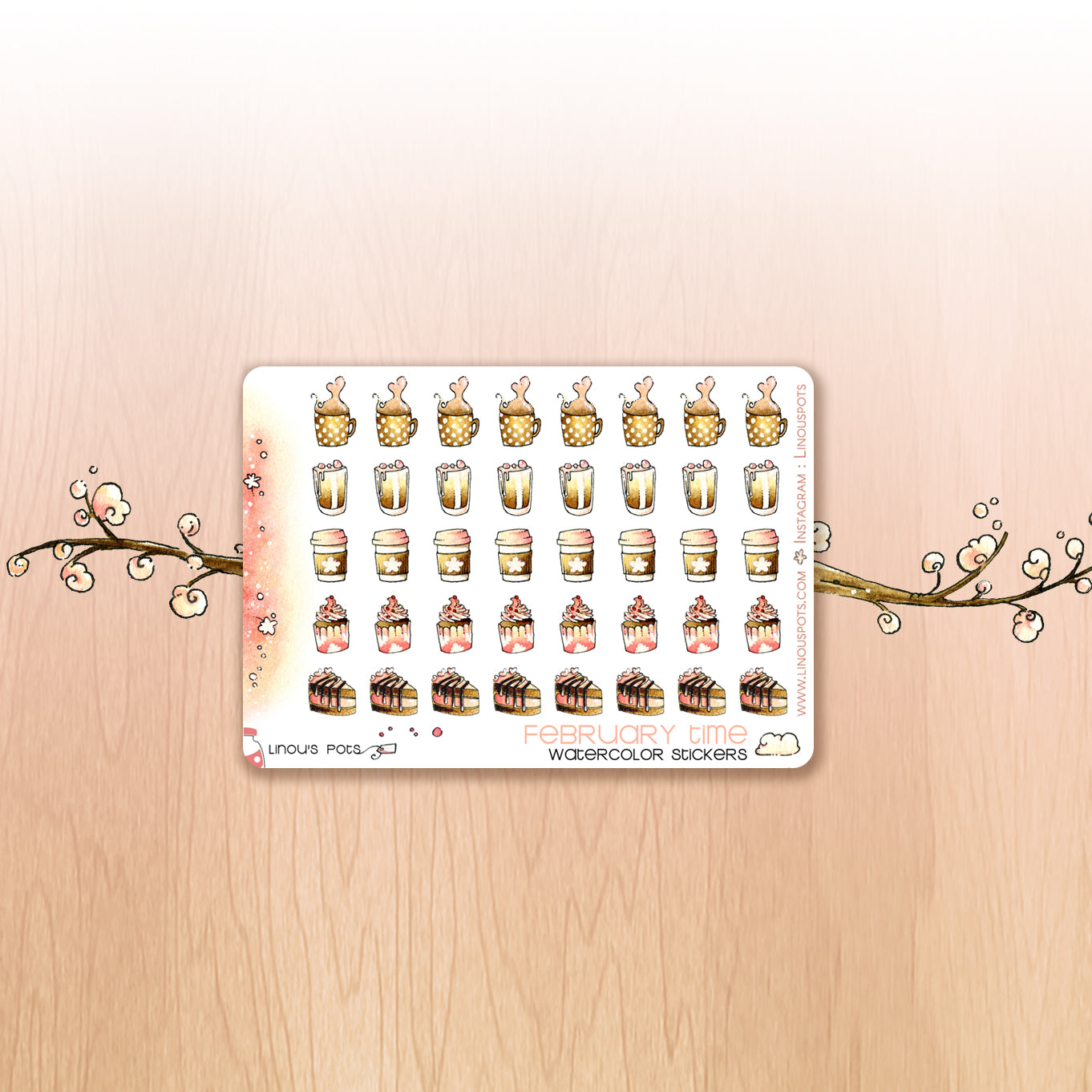 Love Is In The Air - Decorative Watercolor Stickers MINI  - Hot Beverages &amp; Cakes