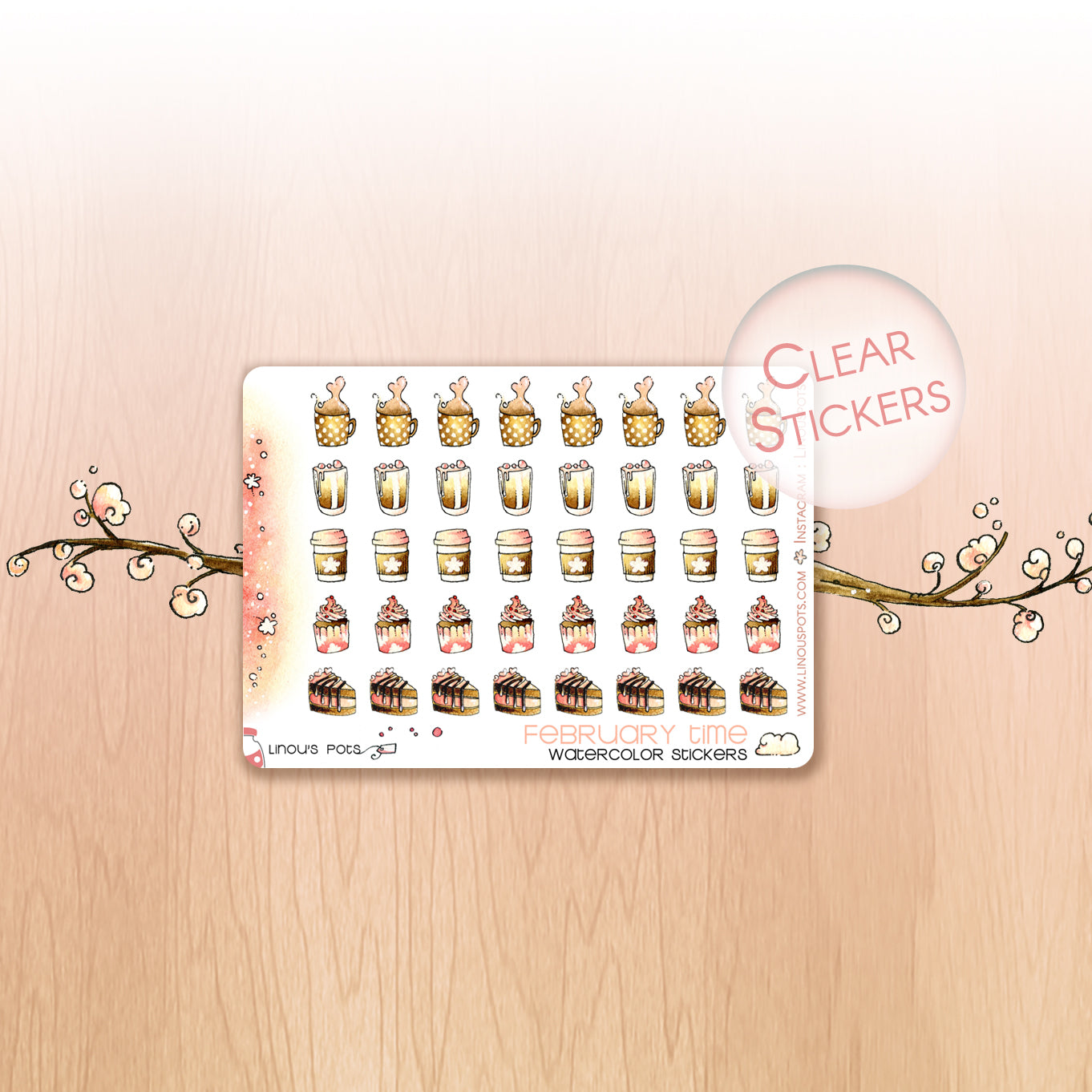 Love Is In The Air - Decorative Watercolor Stickers MINI  - Hot Beverages &amp; Cakes