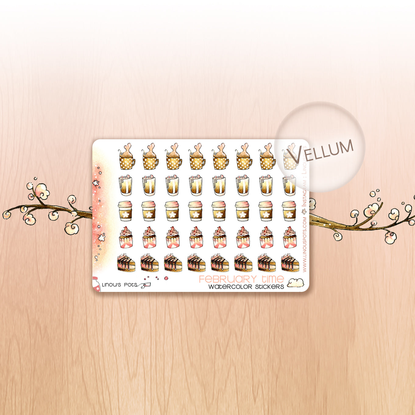 Love Is In The Air - Decorative Watercolor Stickers MINI  - Hot Beverages &amp; Cakes