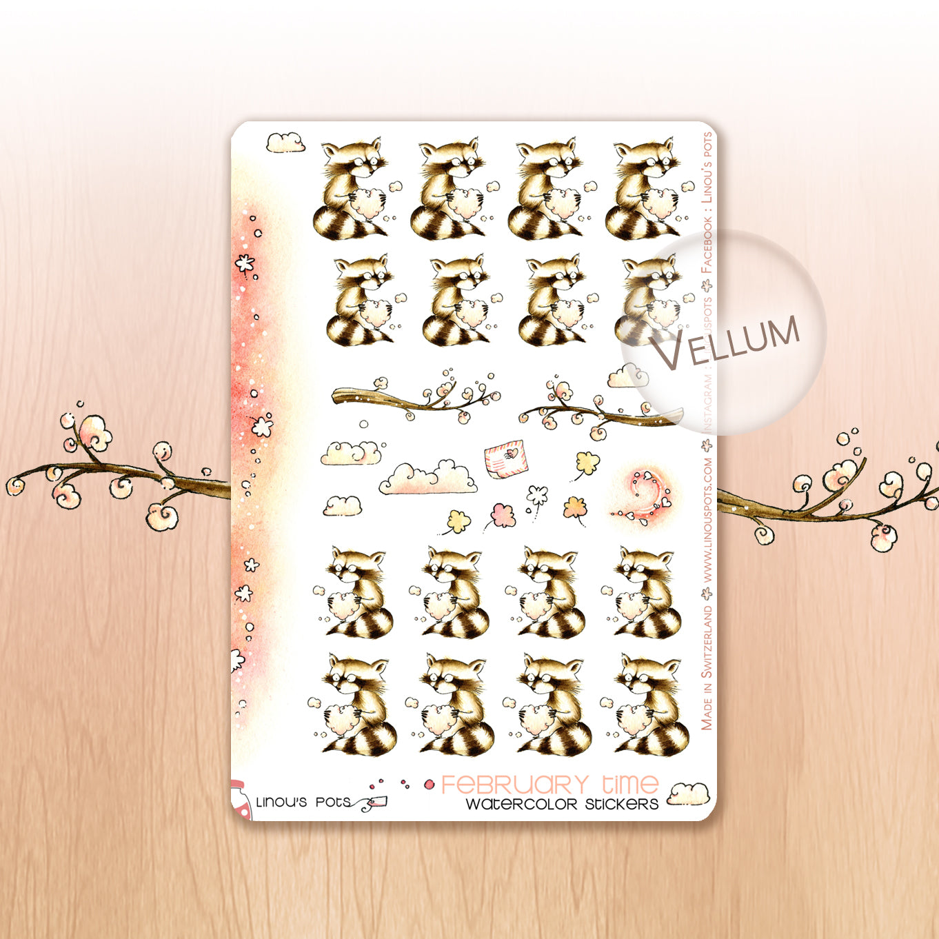 Love Is In The Air - Decorative Watercolor Stickers - Raccoon Giving Love