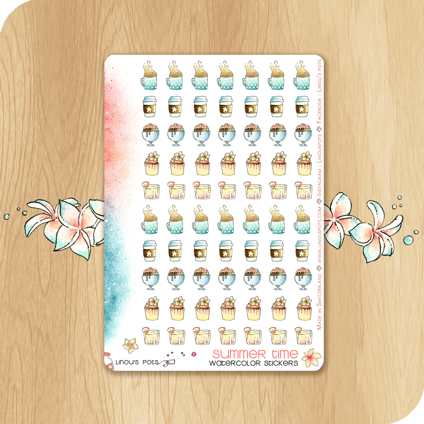 Late Summer - Watercolor Planner Stickers - Drinks, Cupcakes &amp; Ice Creams