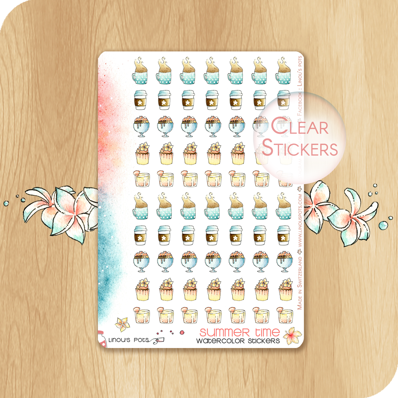 Late Summer - Watercolor Planner Stickers - Drinks, Cupcakes &amp; Ice Creams