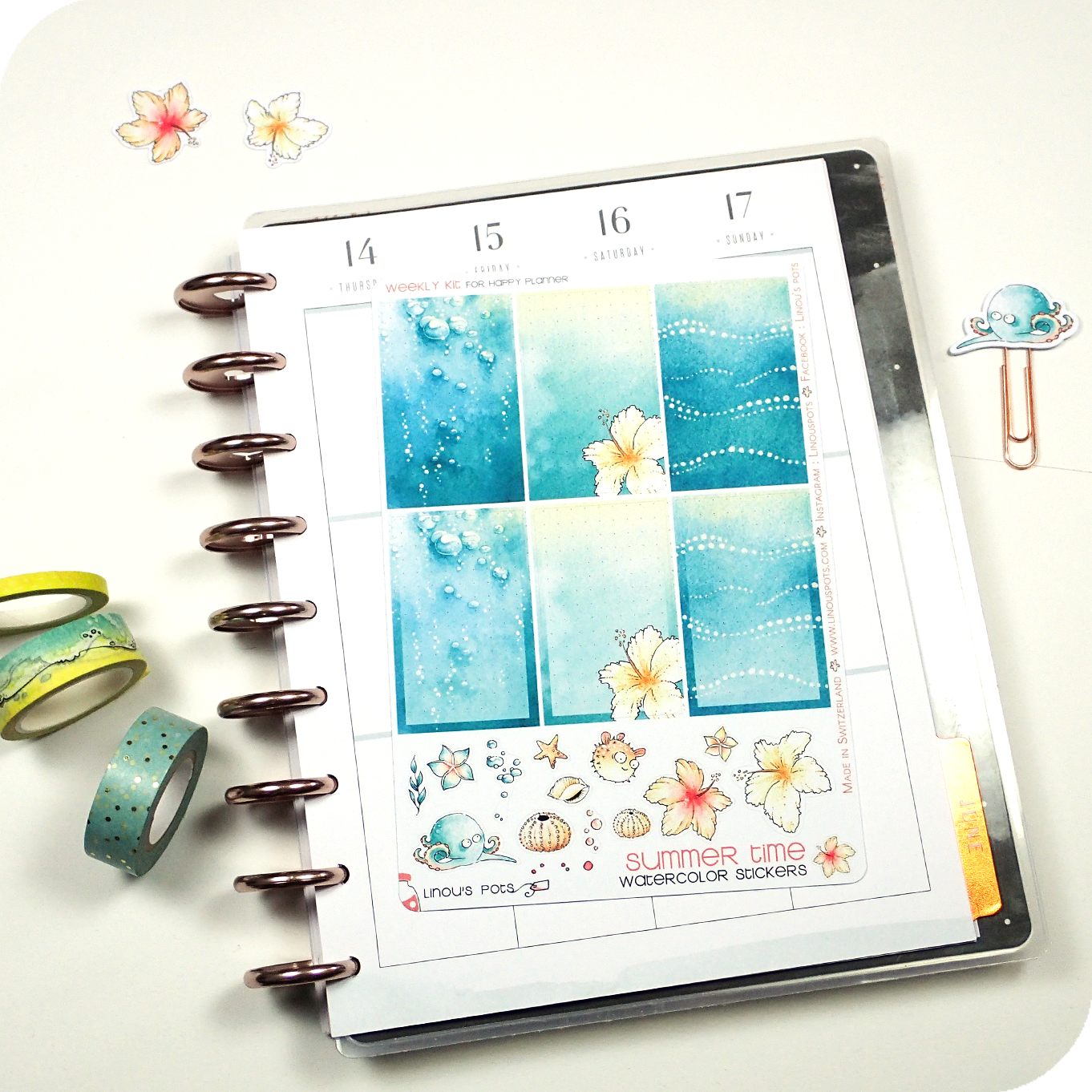 Late Summer - Watercolor Planner Stickers - 1,5&#39;&#39; Blue Fullboxes