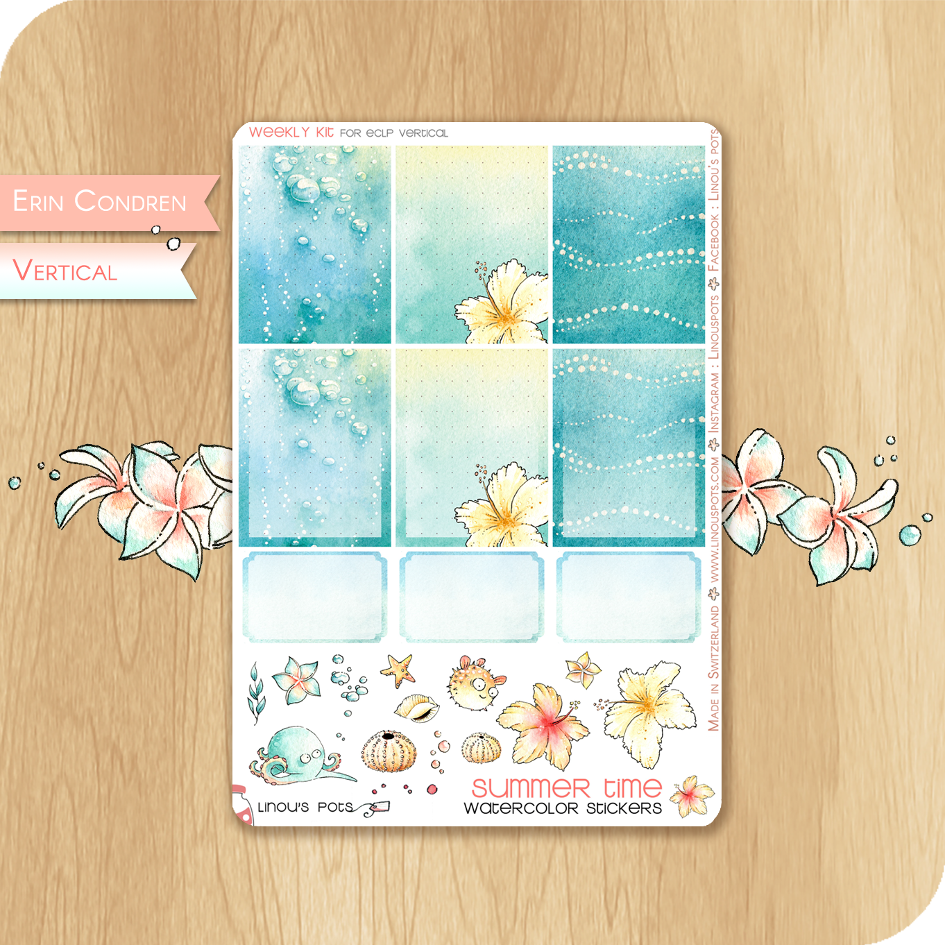 Late Summer - Watercolor Planner Stickers - 1,5&#39;&#39; Blue Fullboxes
