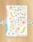 Late Summer - Decorative Watercolor Stickers - Flowers & Spiny Fishes