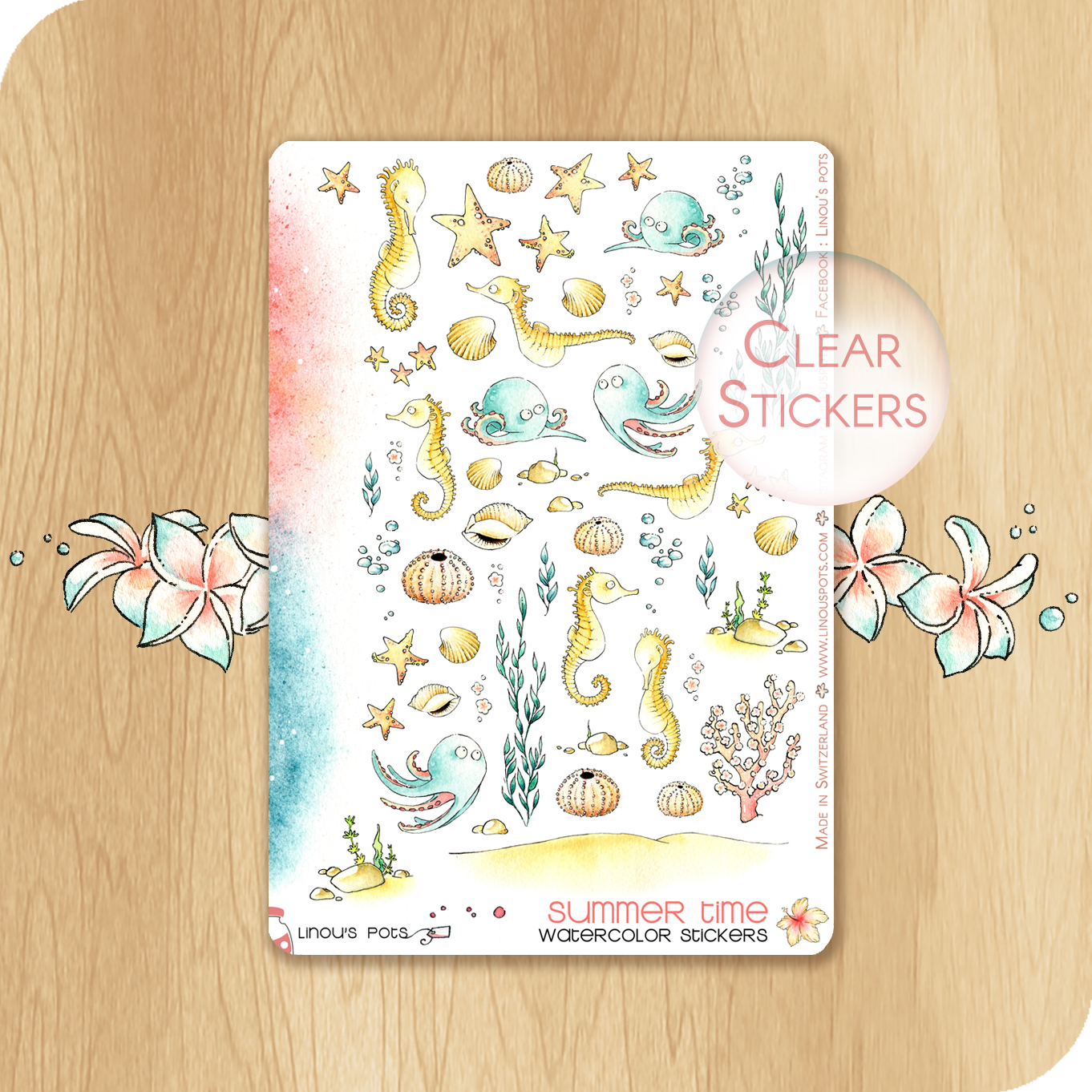 Late Summer - Decorative Watercolor Stickers - Seahorses, Starfishes &amp; Octopus