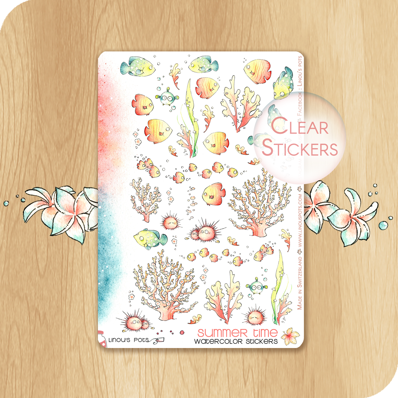 Late Summer - Decorative Watercolor Stickers - Fishes, Corals &amp; Sea Urchins