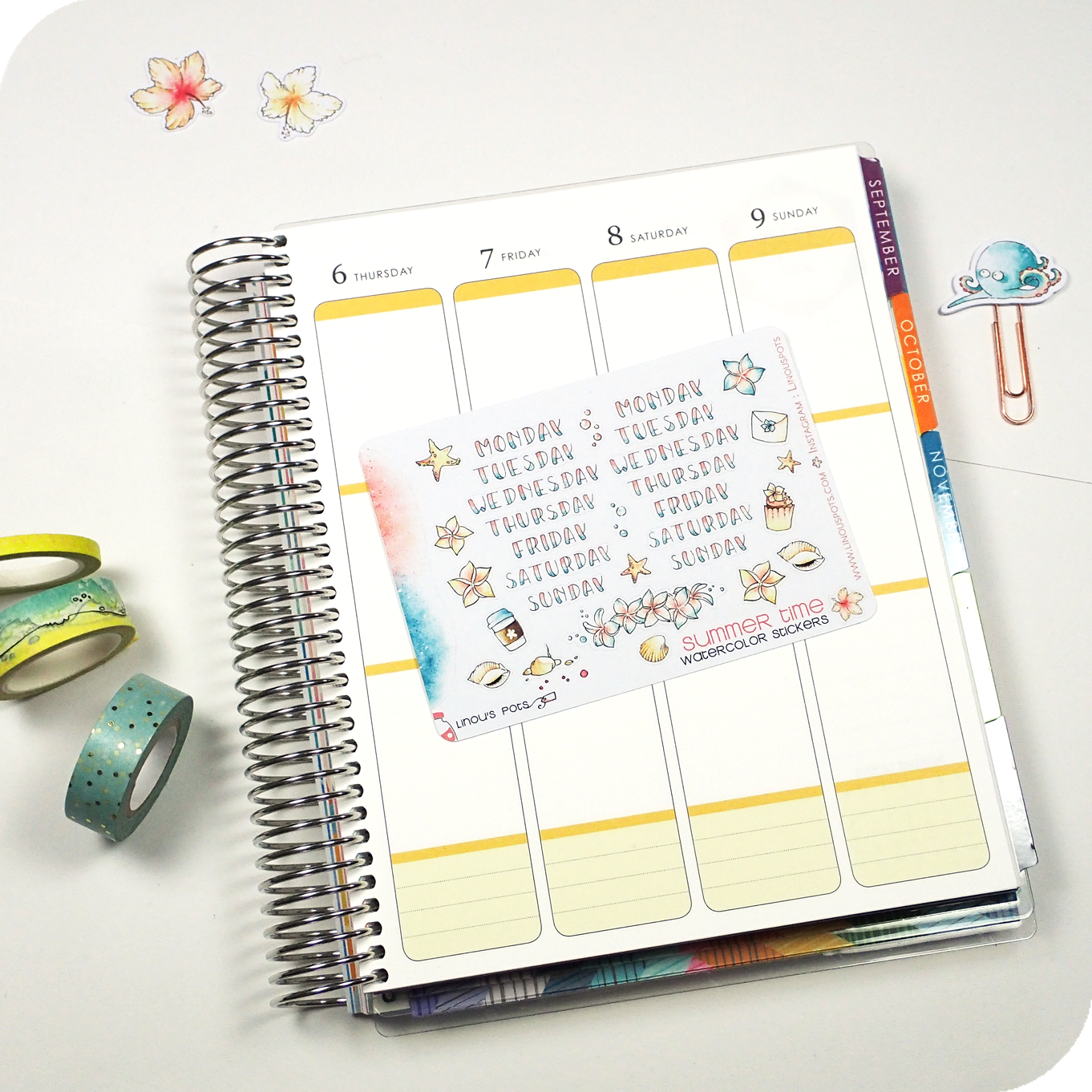 Late Summer - Watercolor Planner Stickers MINI - Weekly Lettered Headers