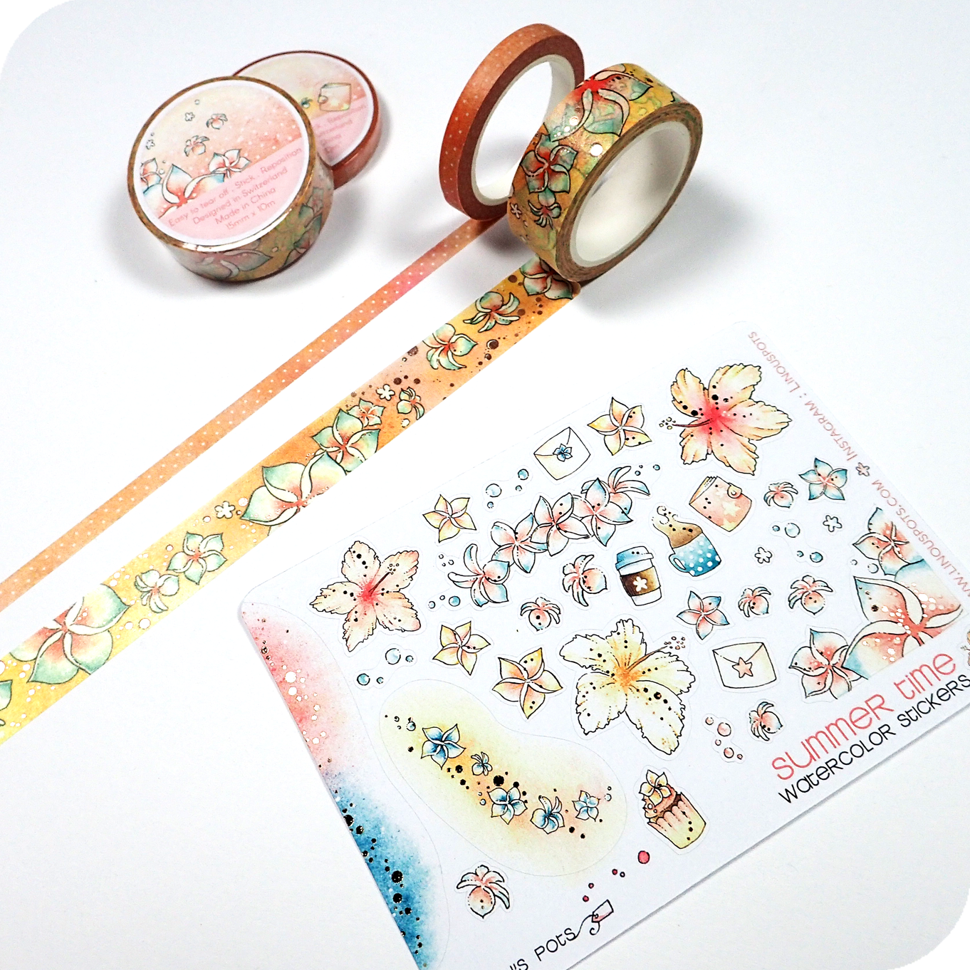 Late Summer - Decorative Watercolor Stickers MINI - Exotic Flowers FOILED ✨