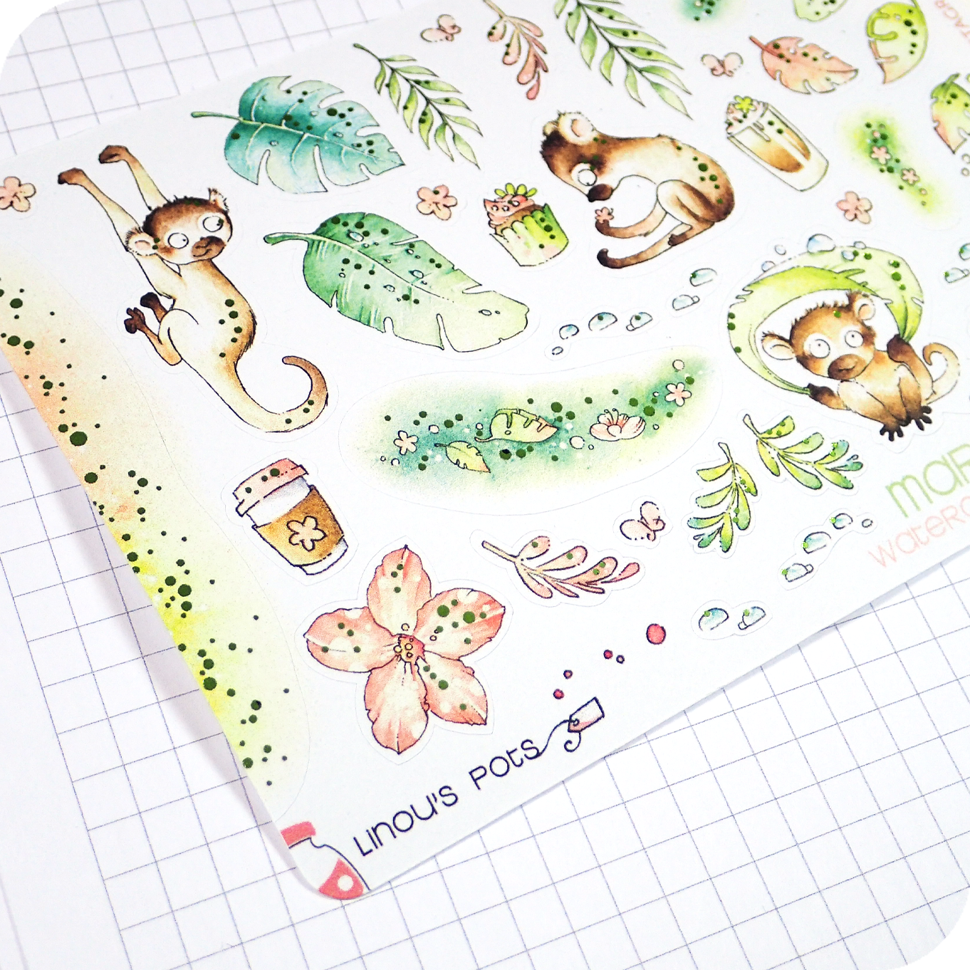 Off The Clock – Foiled Decorative Watercolor Stickers - Monkeys under the Rain