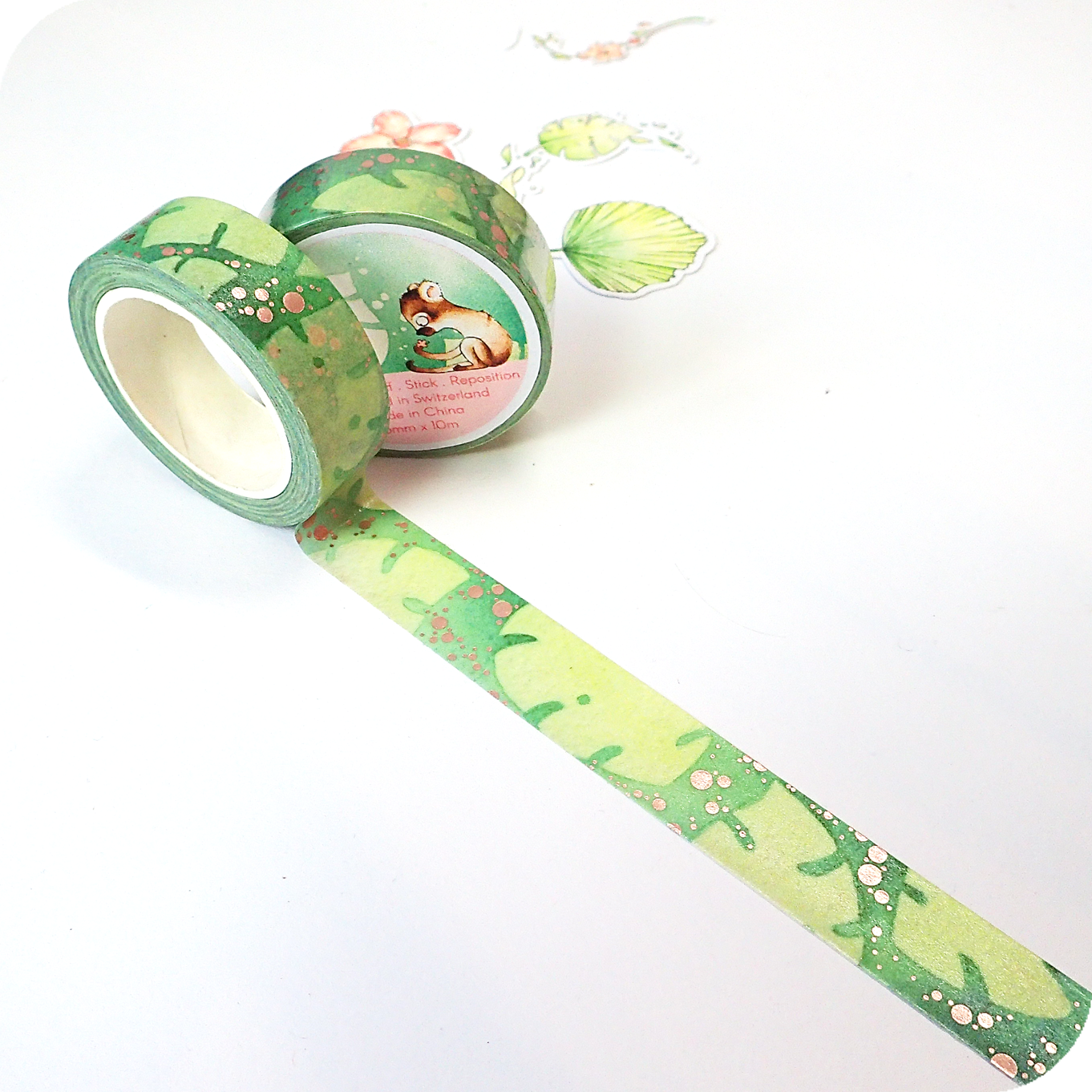 Off The Clock - Foiled Washi Tape - Tropical Leaves with Rose Gold Foil