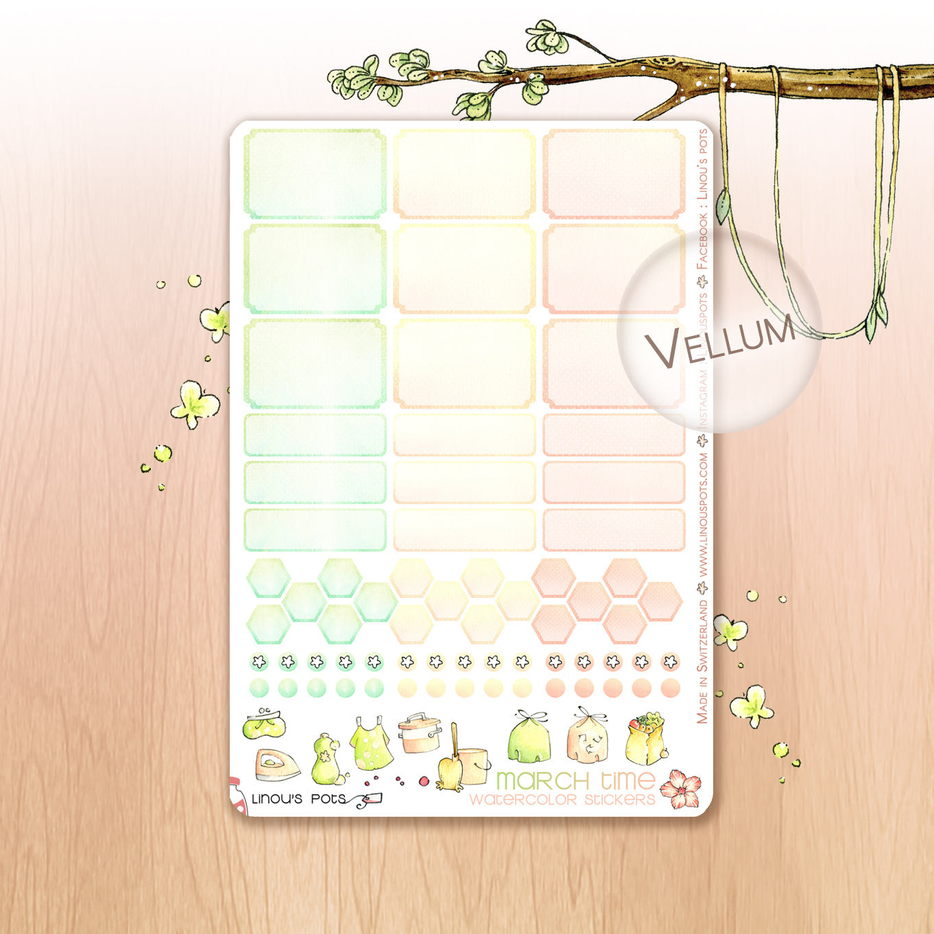 Off The Clock - Watercolor Planner stickers - 1,5’’ Hemiboxes &amp; Eventboxes