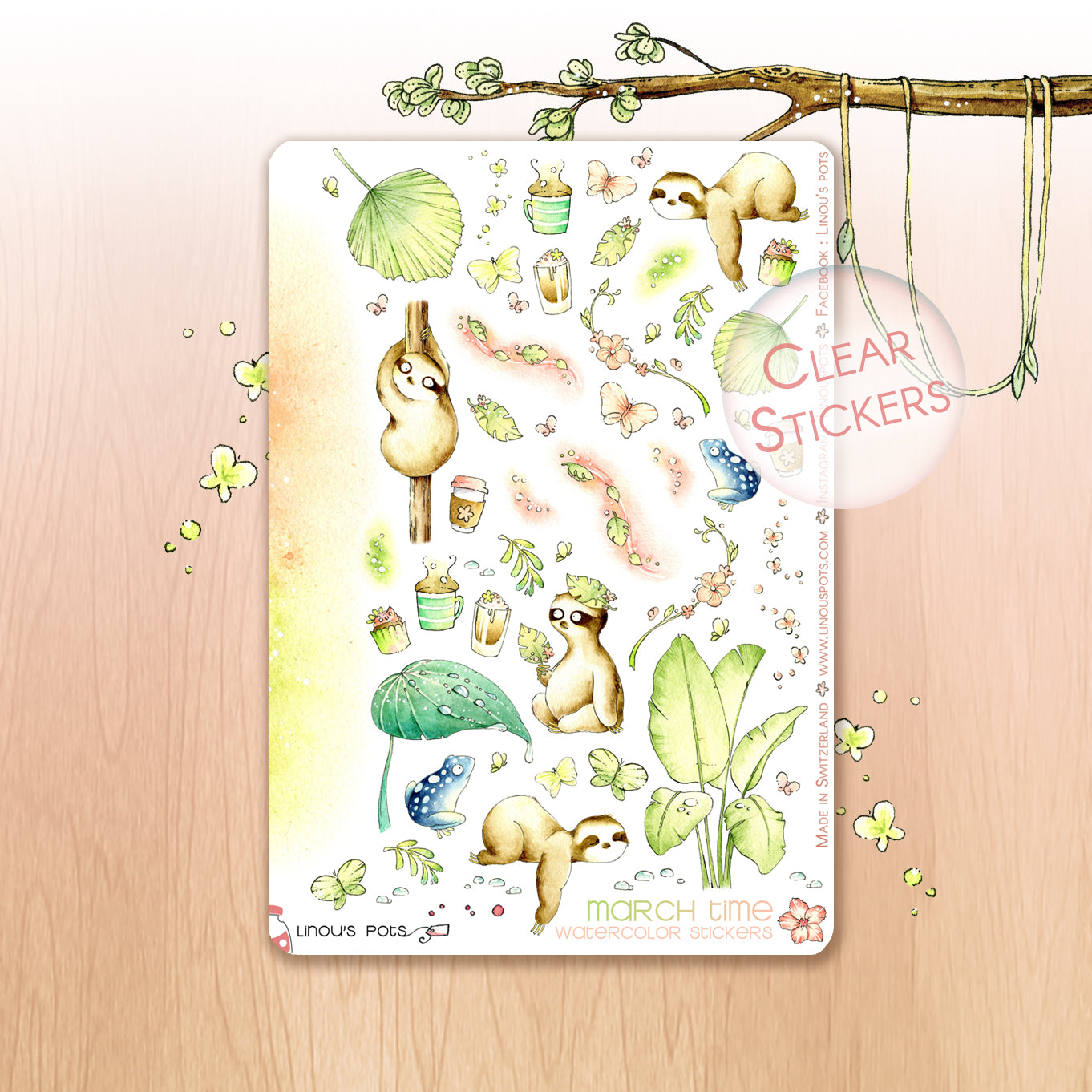 Off The Clock - Decorative Watercolor Stickers - Sleeping Sloths &amp; Frogs