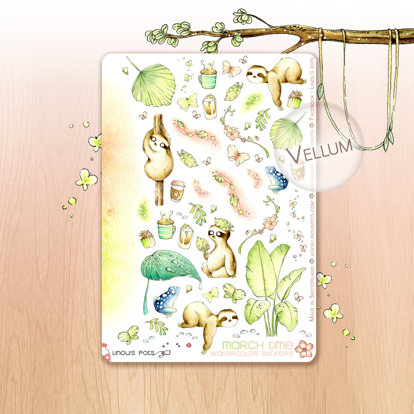 Off The Clock - Decorative Watercolor Stickers - Sleeping Sloths &amp; Frogs