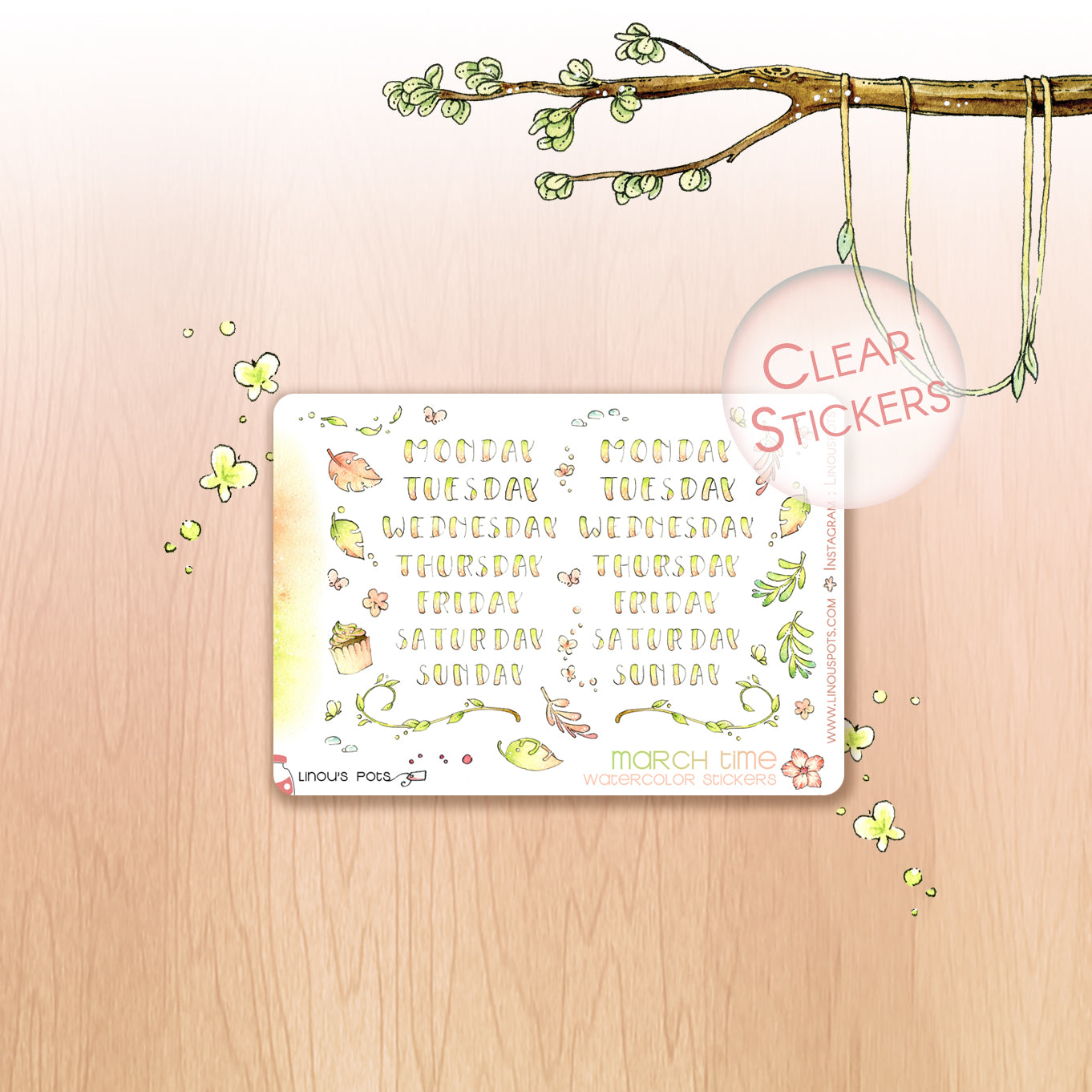 Off The Clock - Watercolor Planner Stickers MINI - Weekly Lettered Headers