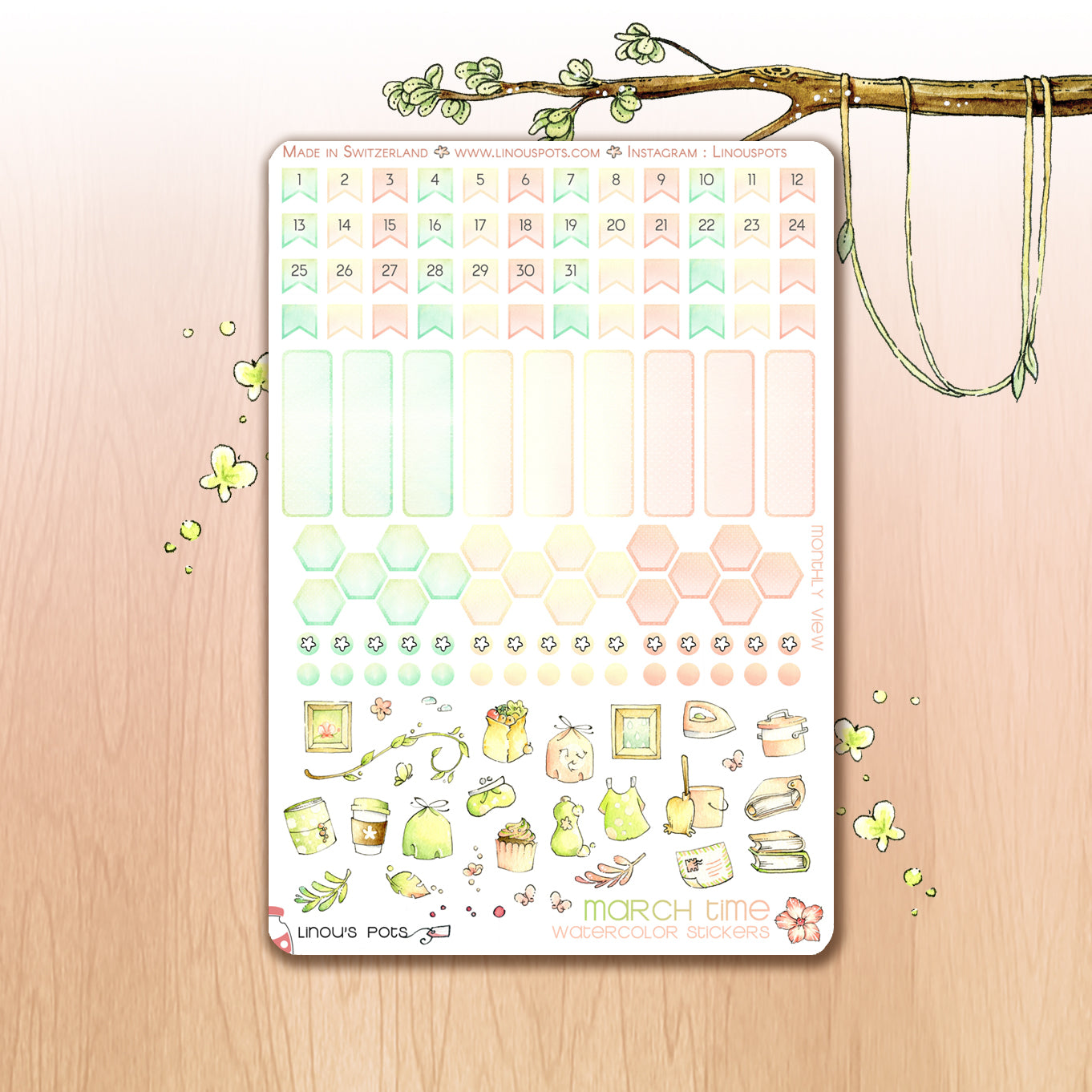 Off The Clock - Watercolor Planner stickers - Monthly Dates