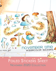 Feathery Fall - Decorative Watercolor Stickers MINI - Hedgehogs On Mushrooms FOILED ✨