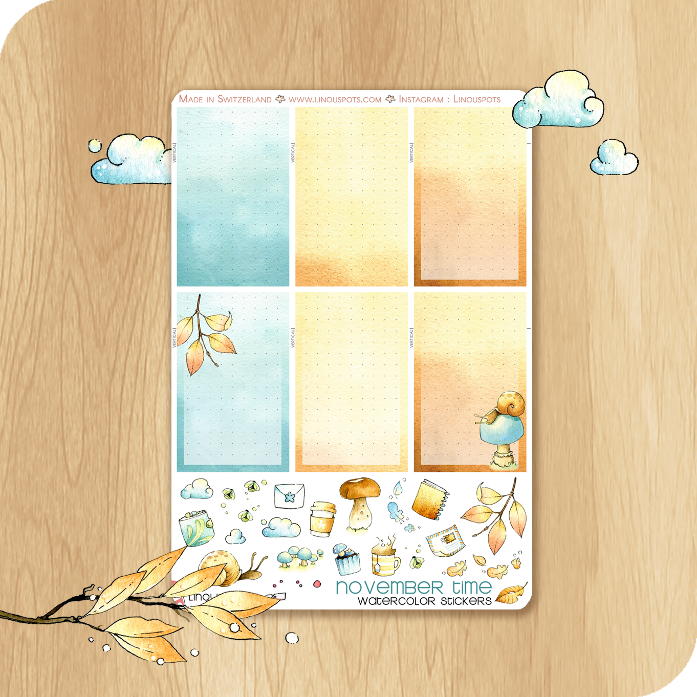 Feathery Fall - Watercolor Planner Stickers - 1,5&#39;&#39; Fullboxes