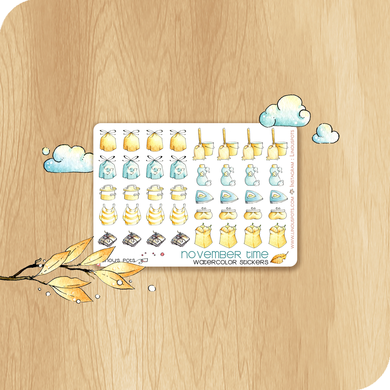Feathery Fall - Decorative Watercolor Stickers MINI - House Chores