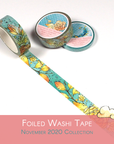 Feathery Fall - Foiled Washi Tape - Fall Flowers with blue silber details