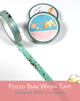 Feathery Fall - 8mm Washi Tape - Blue with Copper Foiled Spots