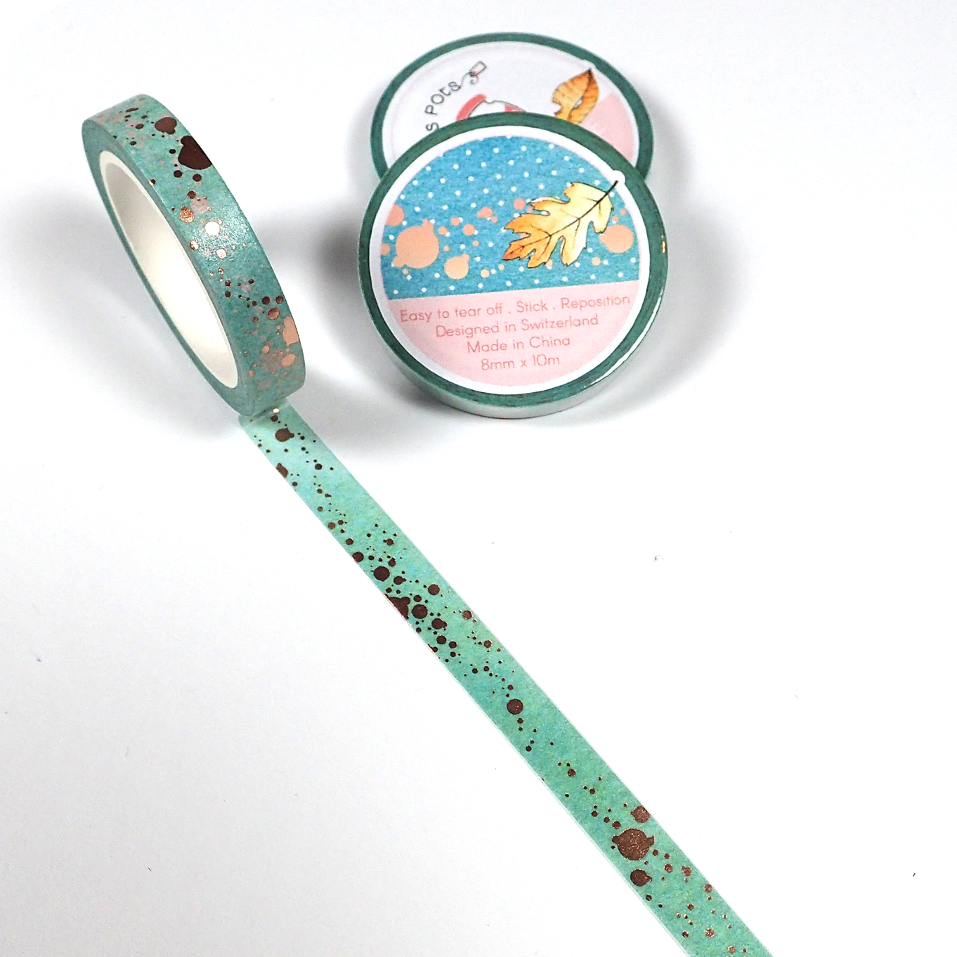 Feathery Fall - 8mm Washi Tape - Blue with Copper Foiled Spots