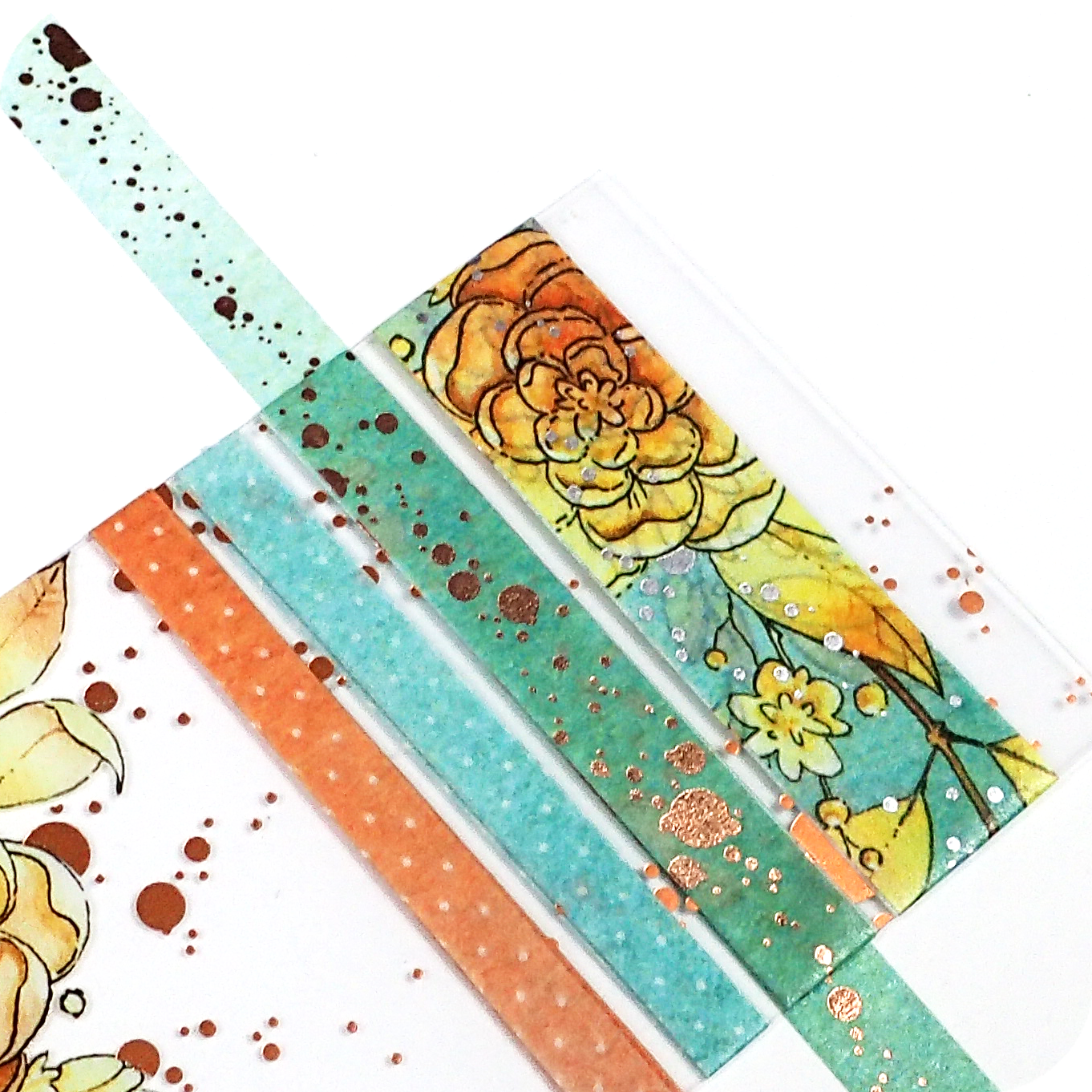 Feathery Fall - 8mm Washi Tape - Blue with Copper Foiled Spots
