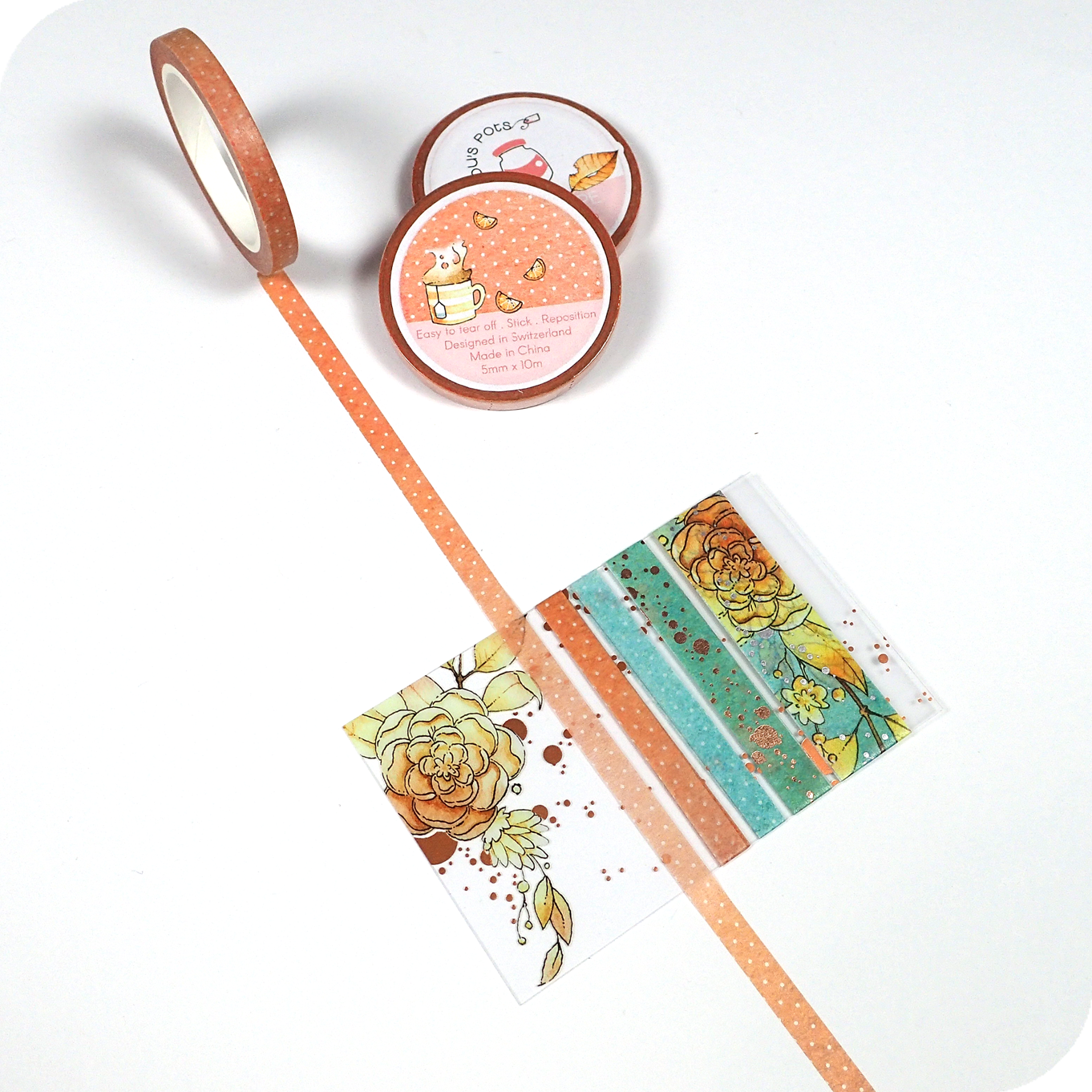 Feathery Fall - Thin Washi Tape - Coral Brown