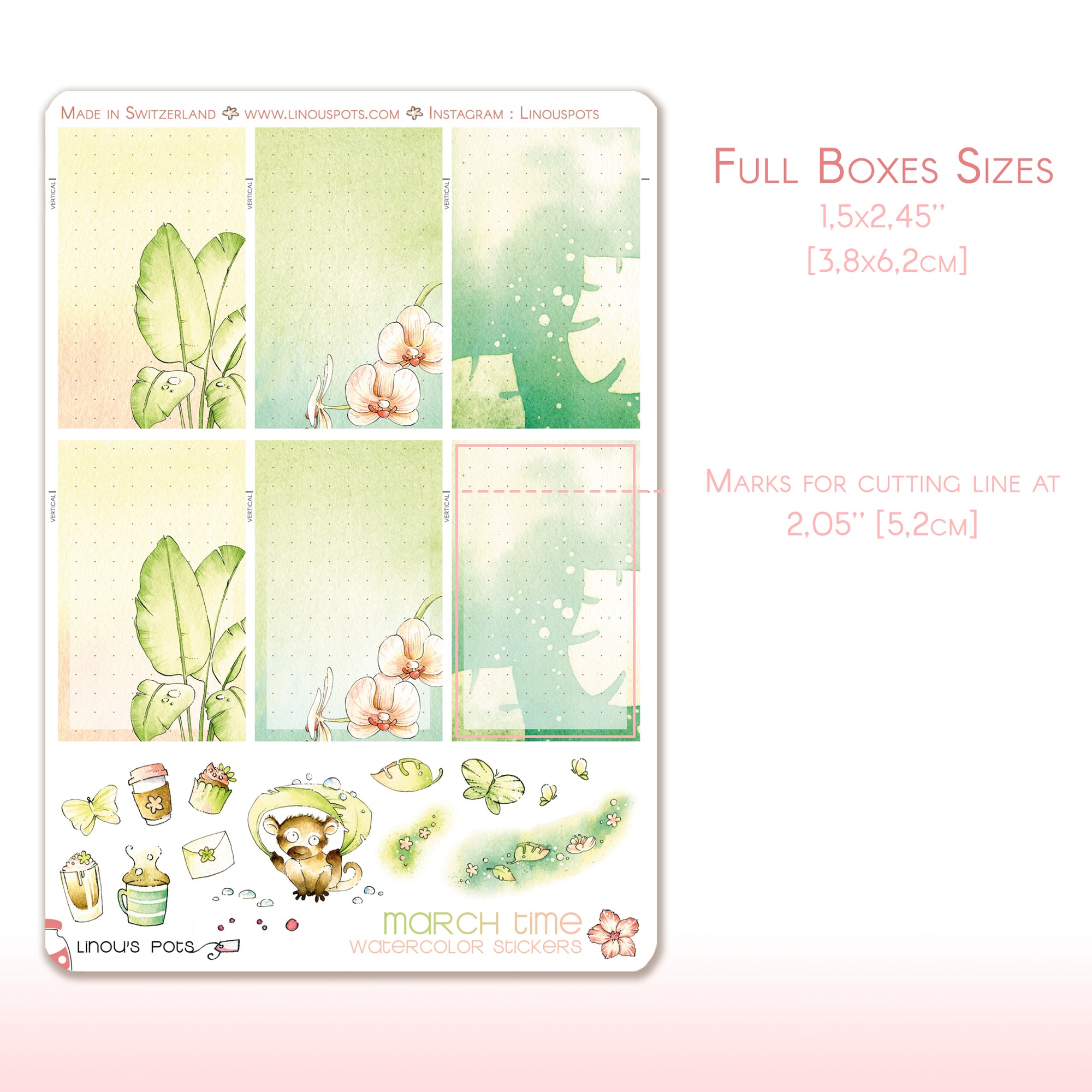 Off The Clock - Watercolor Planner stickers - 1,5’’ Illustrated Fullboxes