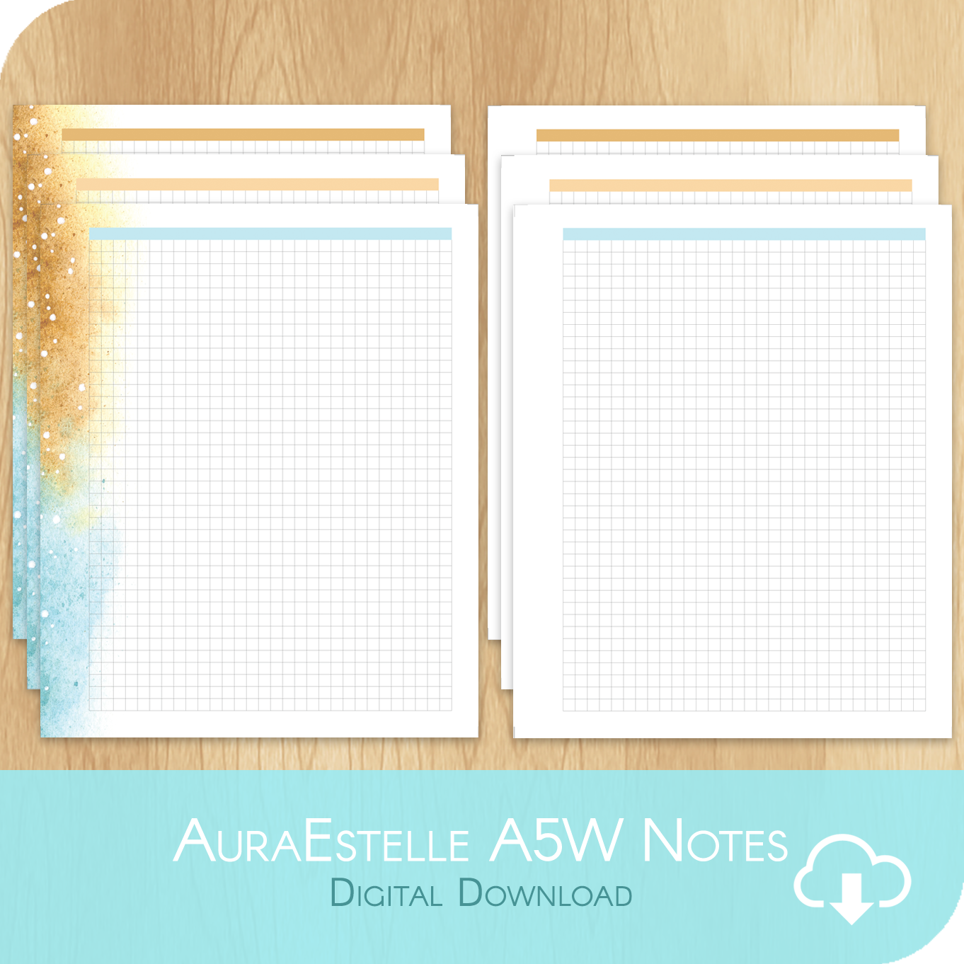 Feathery Fall - Printable Aura Estelle A5 Wide Size - 2x3 Grid Notes Page
