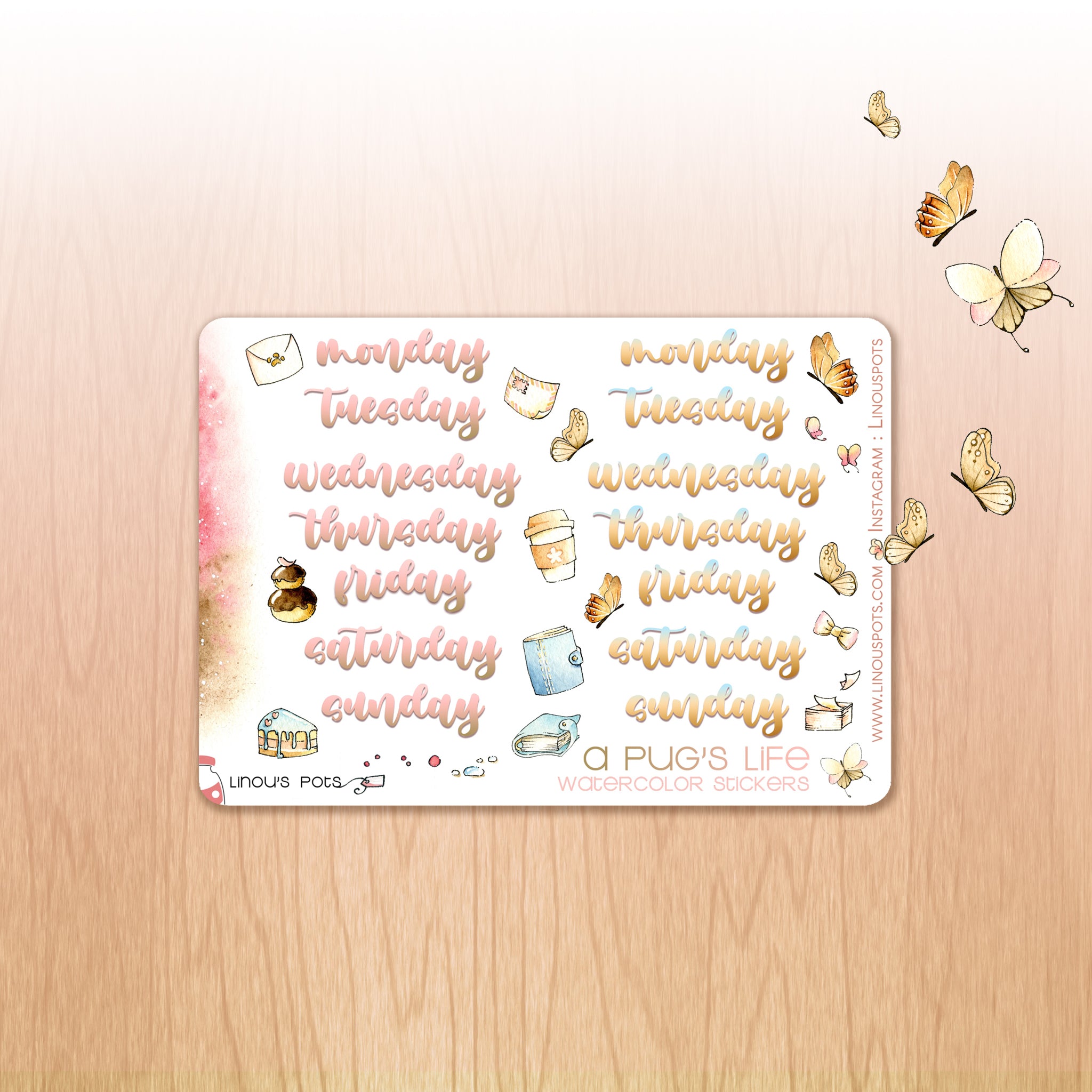 A Pug&#39;s Life - Watercolor Planner Stickers MINI - Weekly Lettered Headers