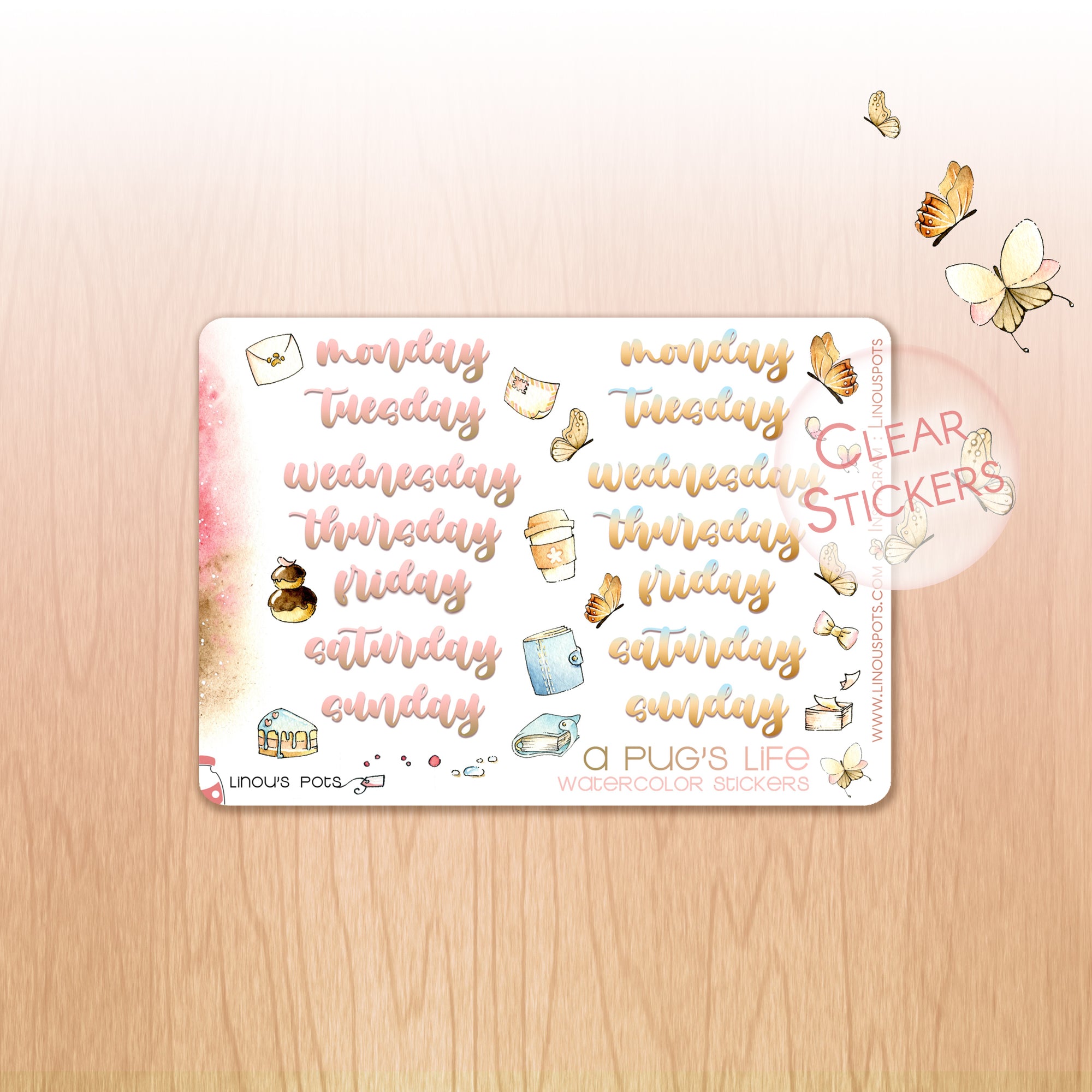 A Pug&#39;s Life - Watercolor Planner Stickers MINI - Weekly Lettered Headers