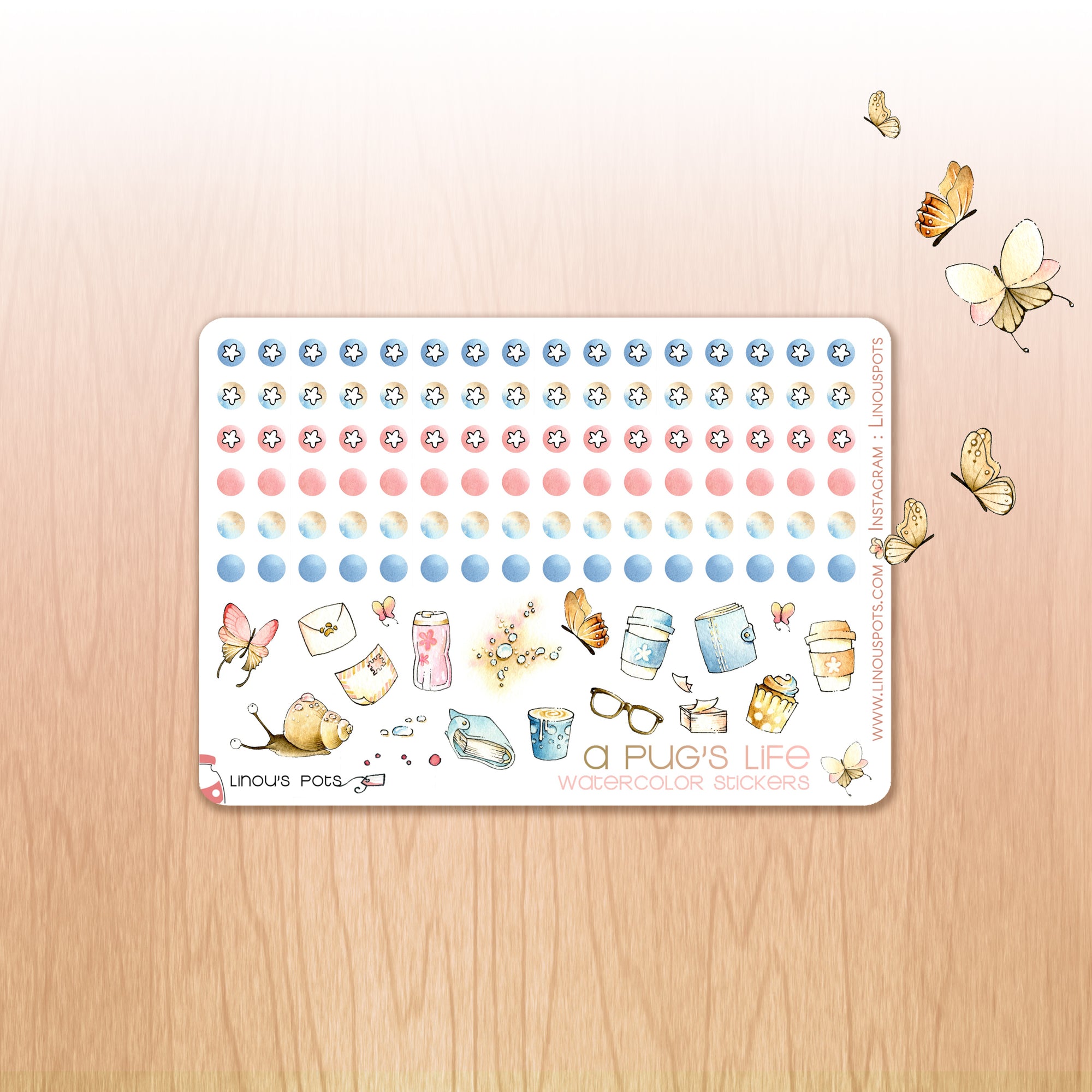 A Pug&#39;s Life - Watercolor Planner Stickers MINI - Dots