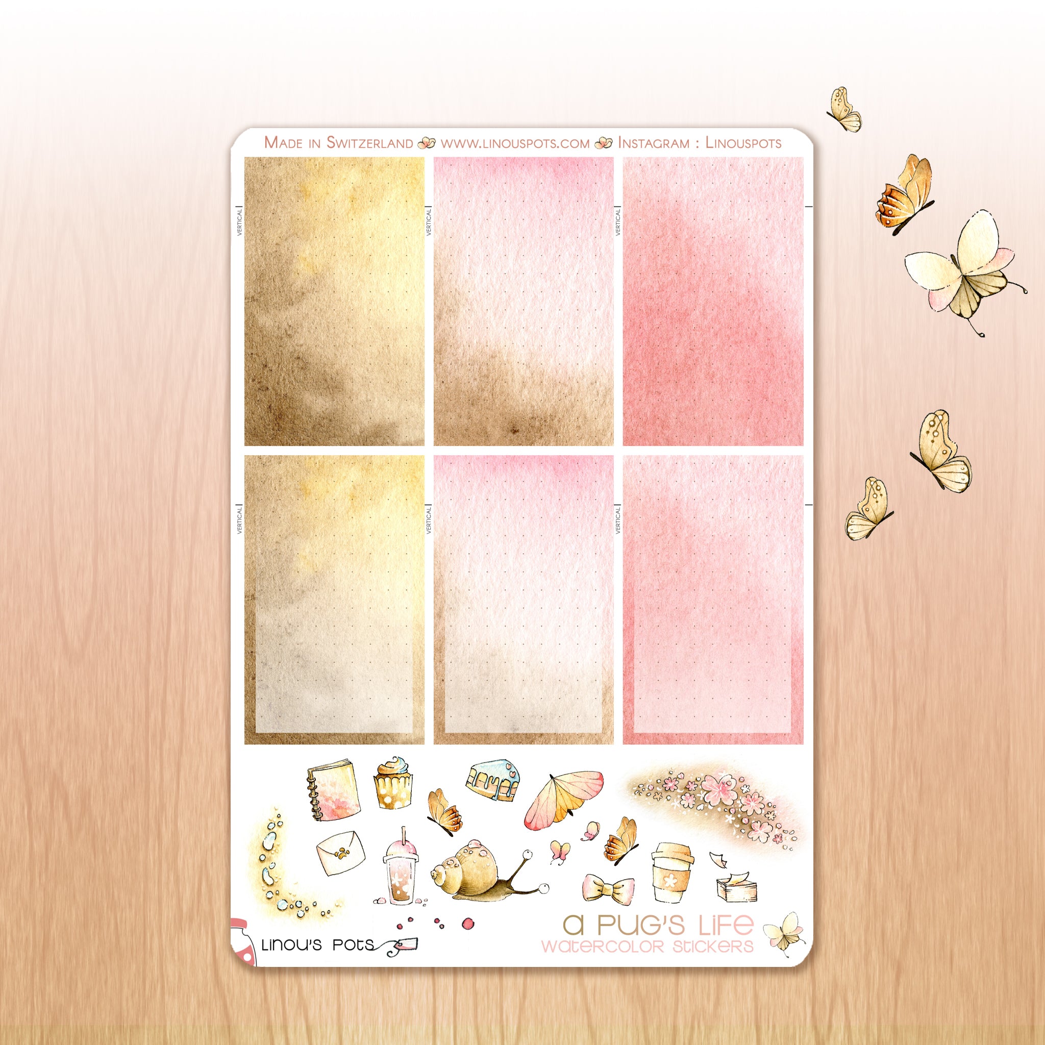 A Pug&#39;s Life - Watercolor Planner Stickers - 1,5’’ Fullboxes Pink