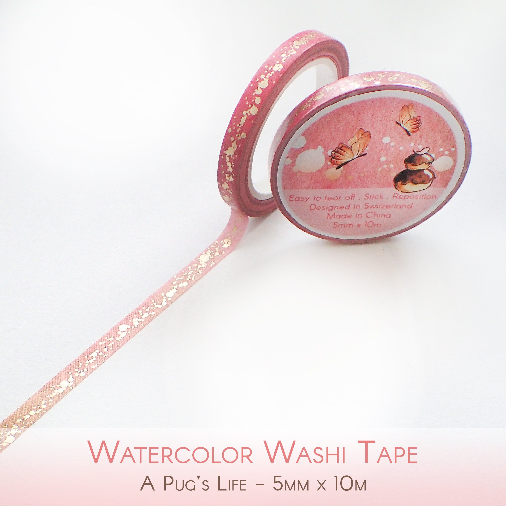 Original watercolor thin washi tape in pink and brownish tones