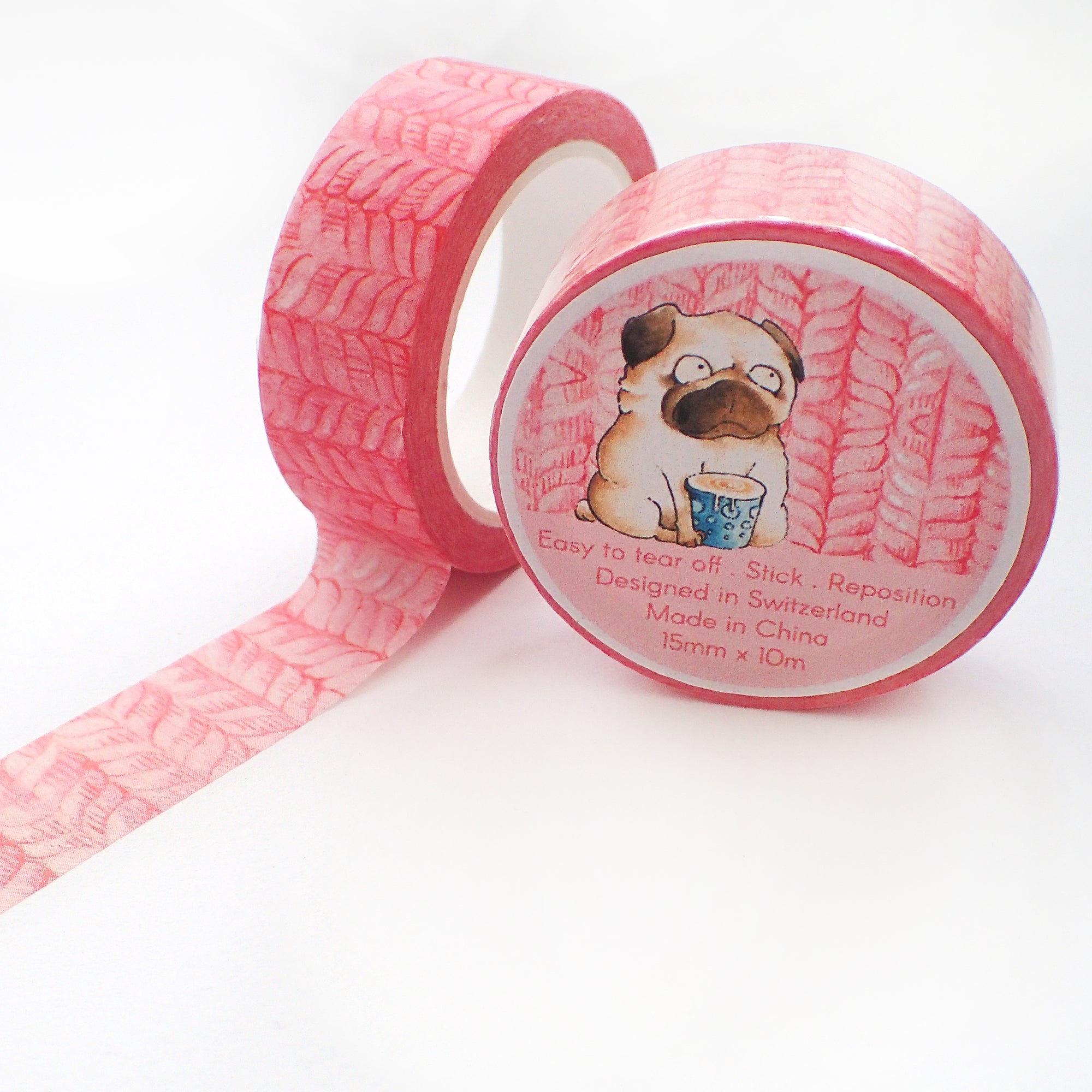 A Pug&#39;s Life - 15mm Washi Tape - Pink Scarf