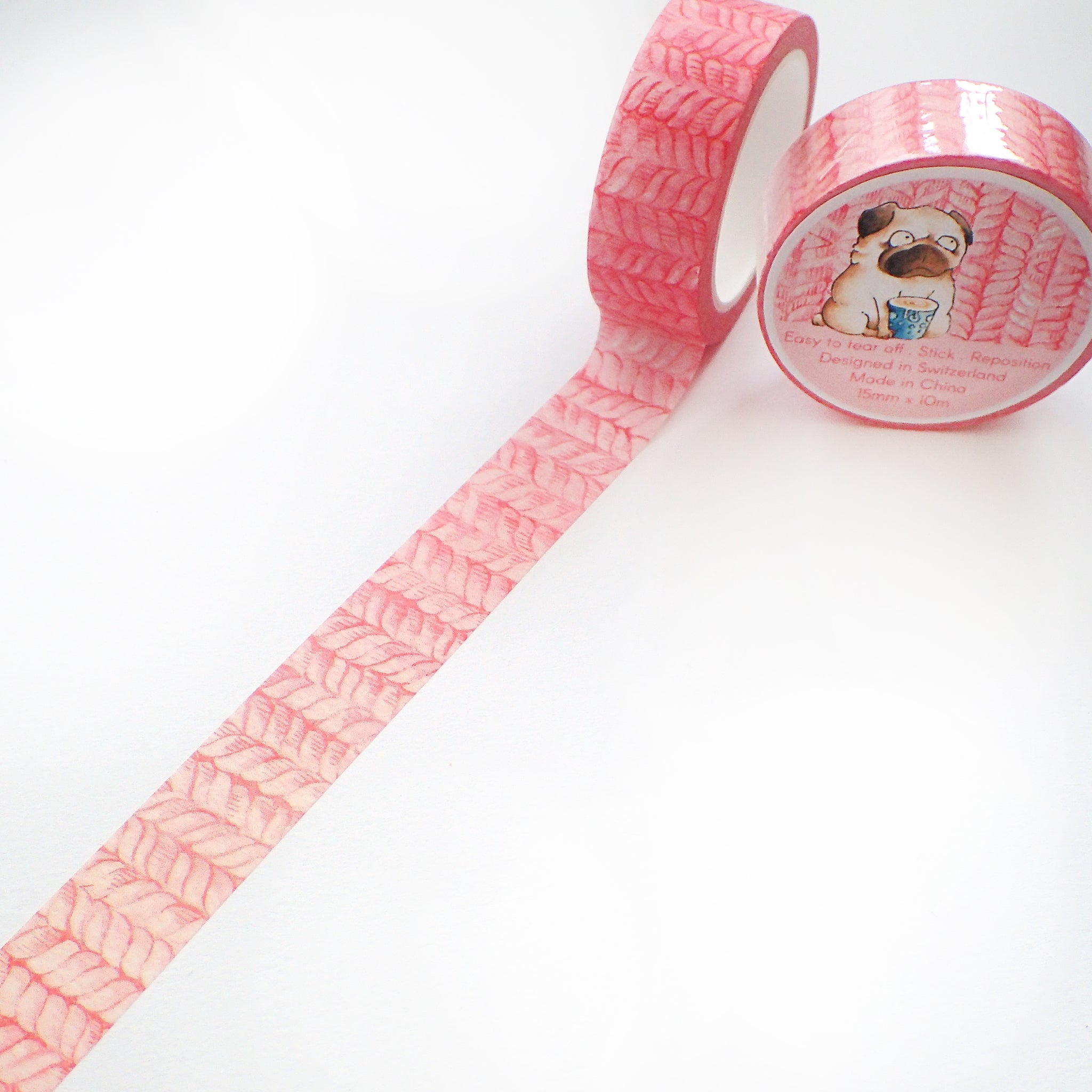 A Pug&#39;s Life - 15mm Washi Tape - Pink Scarf