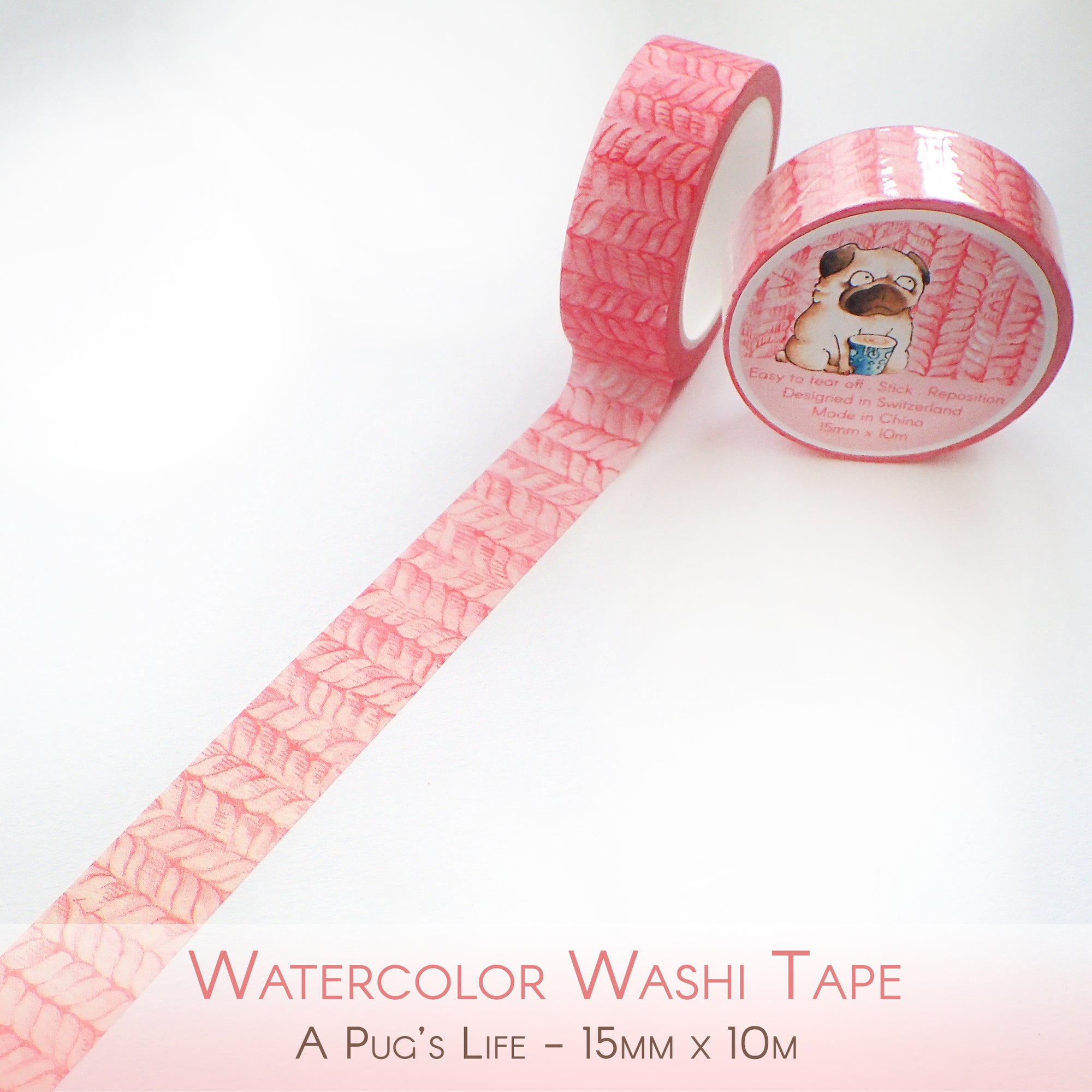 A Pug&#39;s Life - 15mm Washi Tape - Pink Scarf