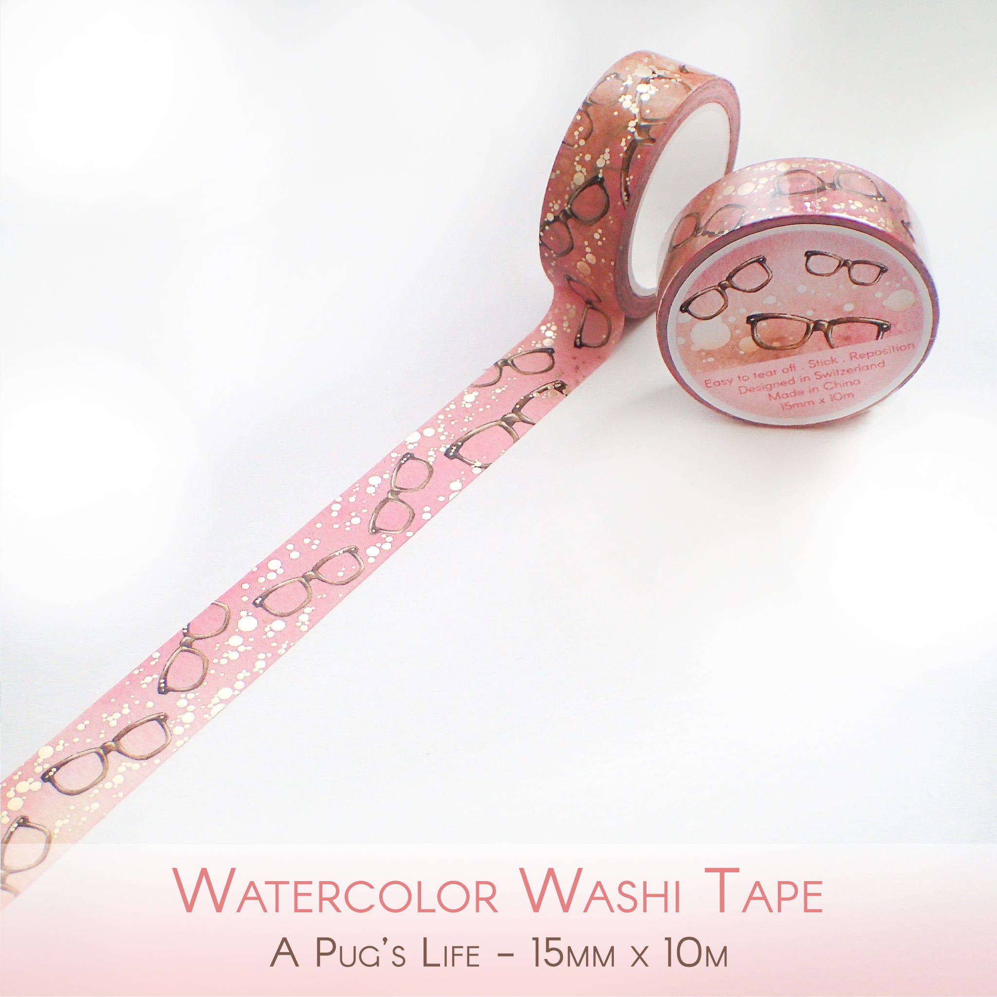 Watercolored washi tape with black glasses