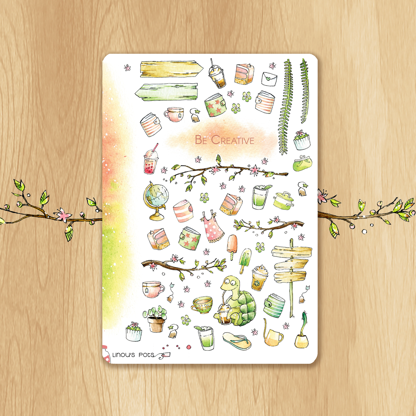 Summer and Spring watercolor stickers medley