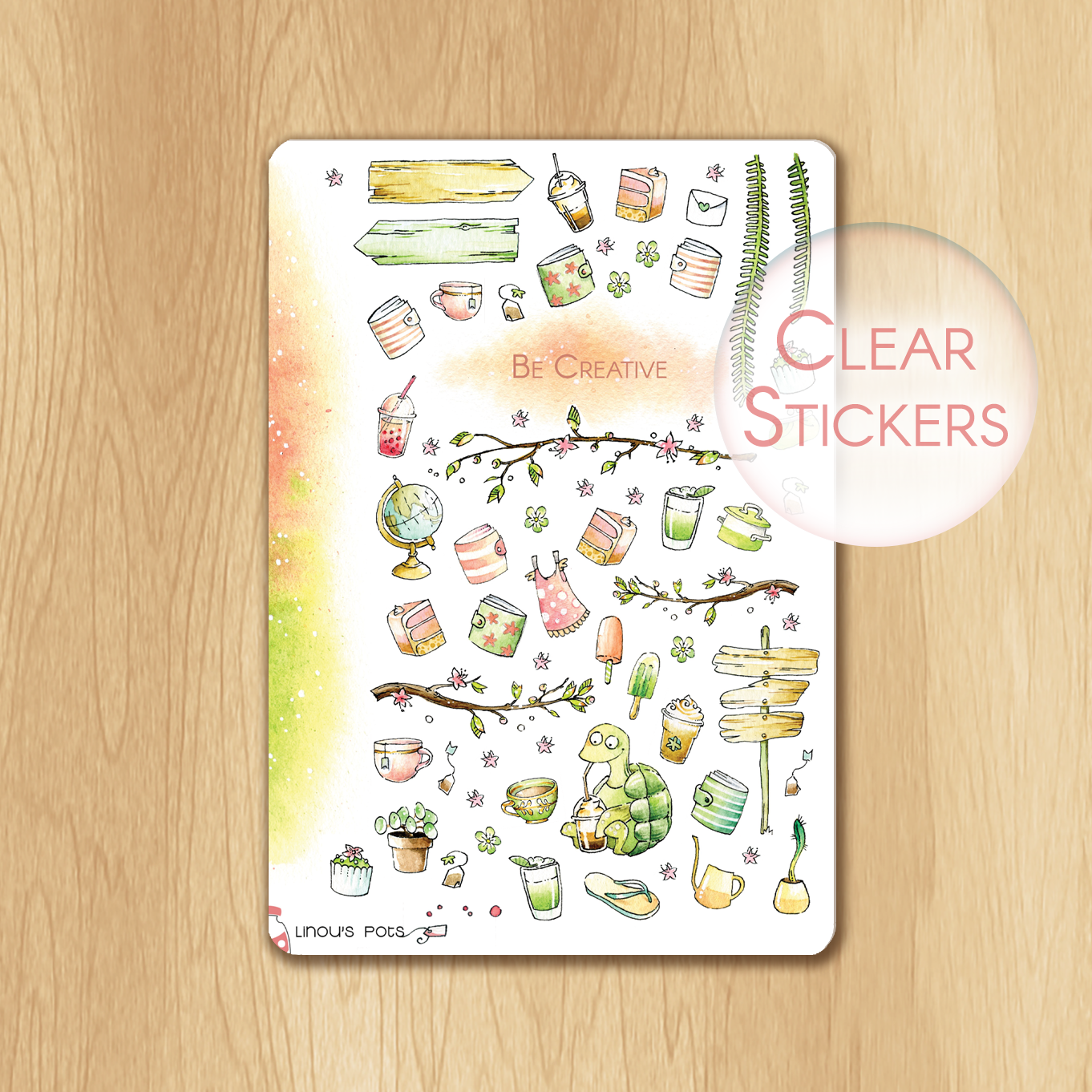 Watercolor Stickers Medley for Spring Time in Pink and Green &quot;Be Creative&quot;