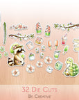 Be Creative Collection - 32 Watercolor Diecuts for Springtime in Pink and Green