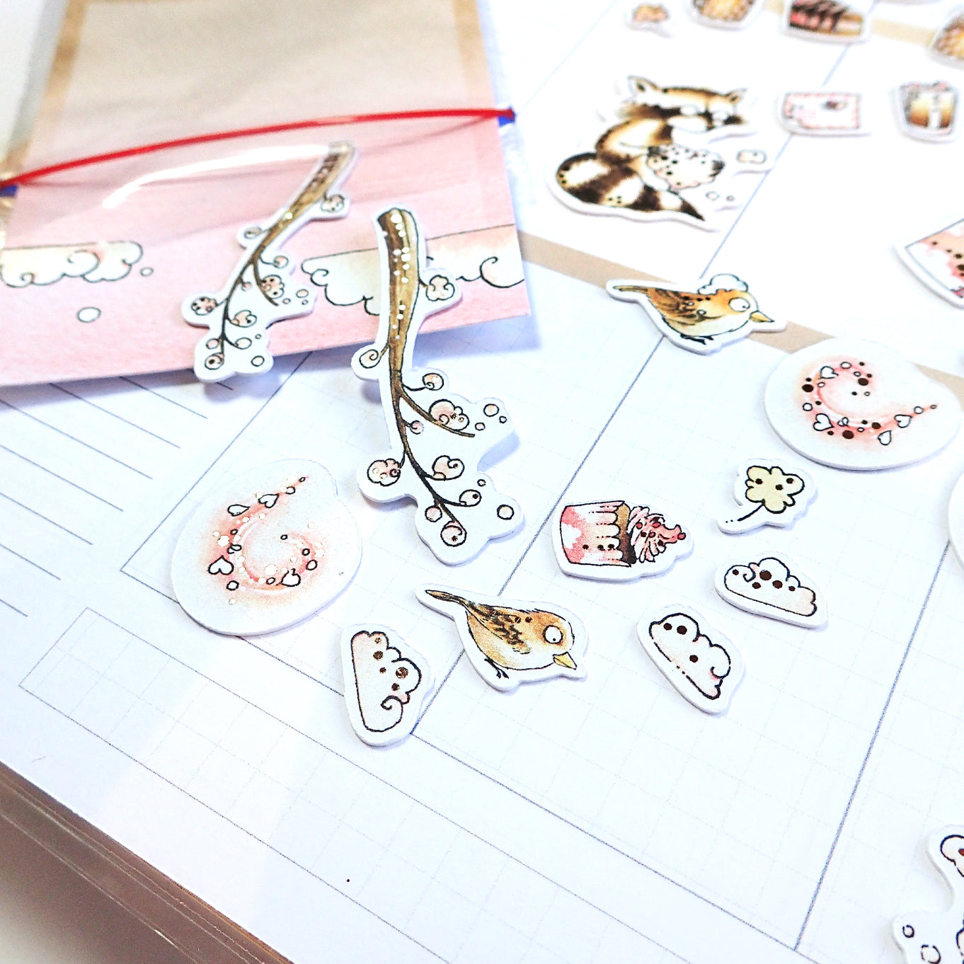 Foiled watercolor die cuts with love details inclusive raccoons