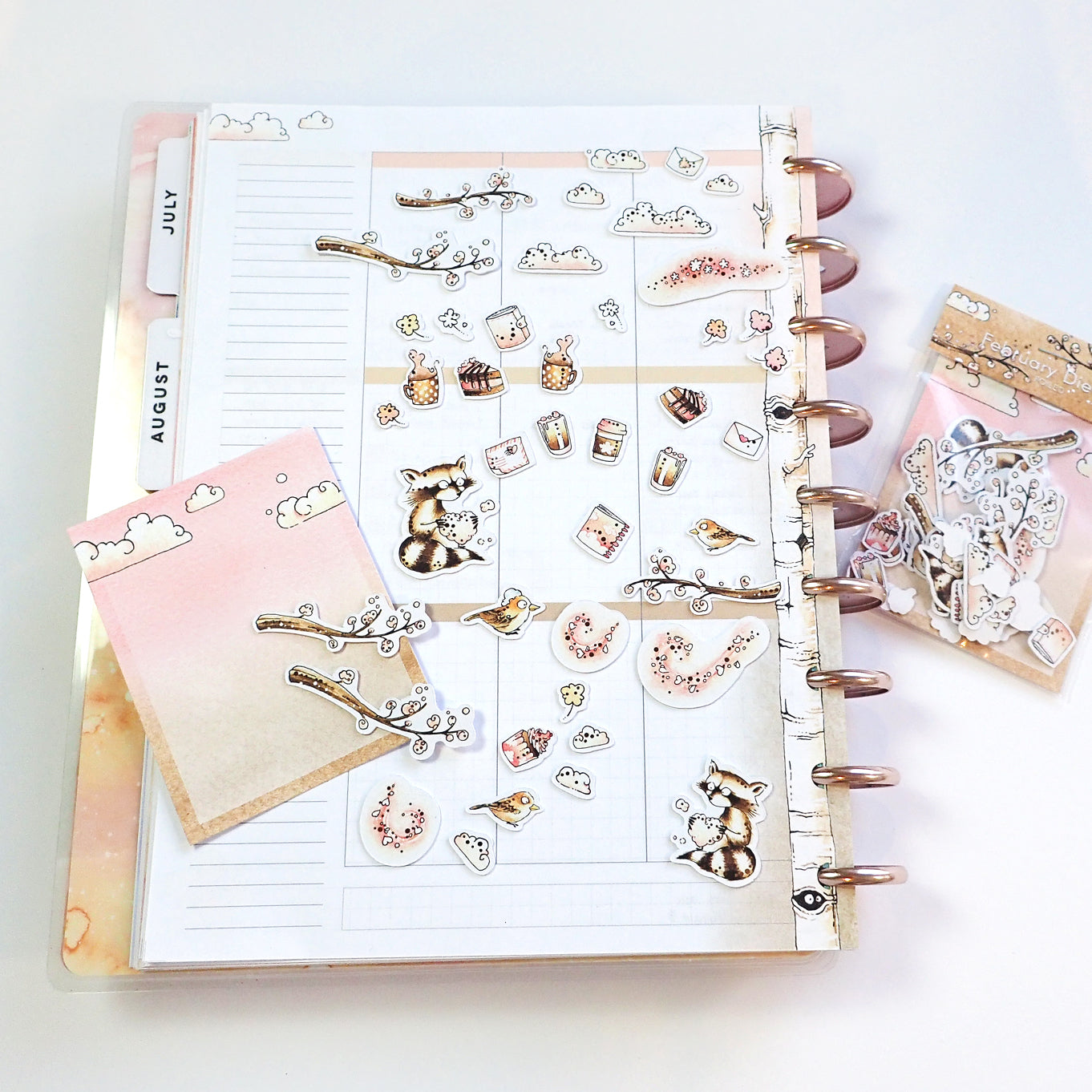 Foiled watercolor die cuts with love details inclusive raccoons