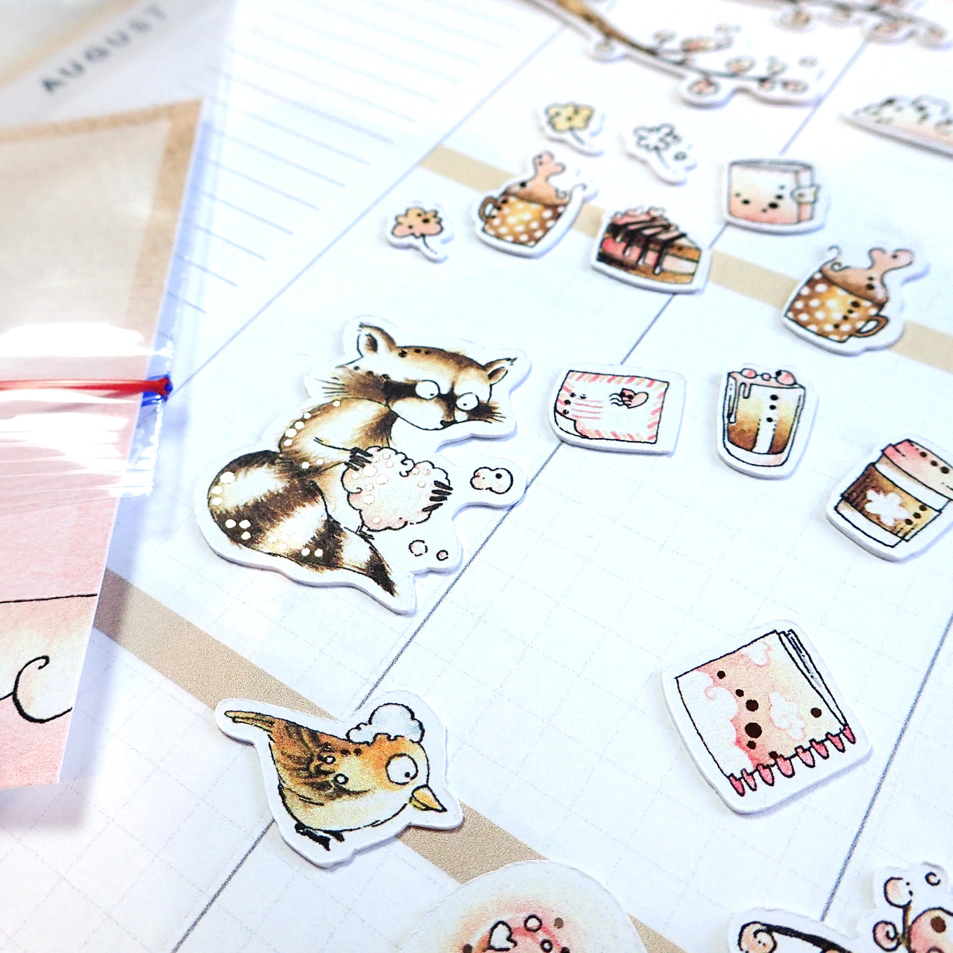 Foiled watercolor die cuts with love details inclusive raccoons