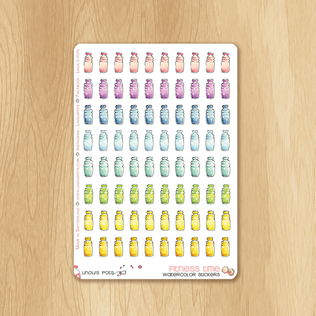 Rainbow Fitness Collection 80 Water Bottle Stickers Linouspots