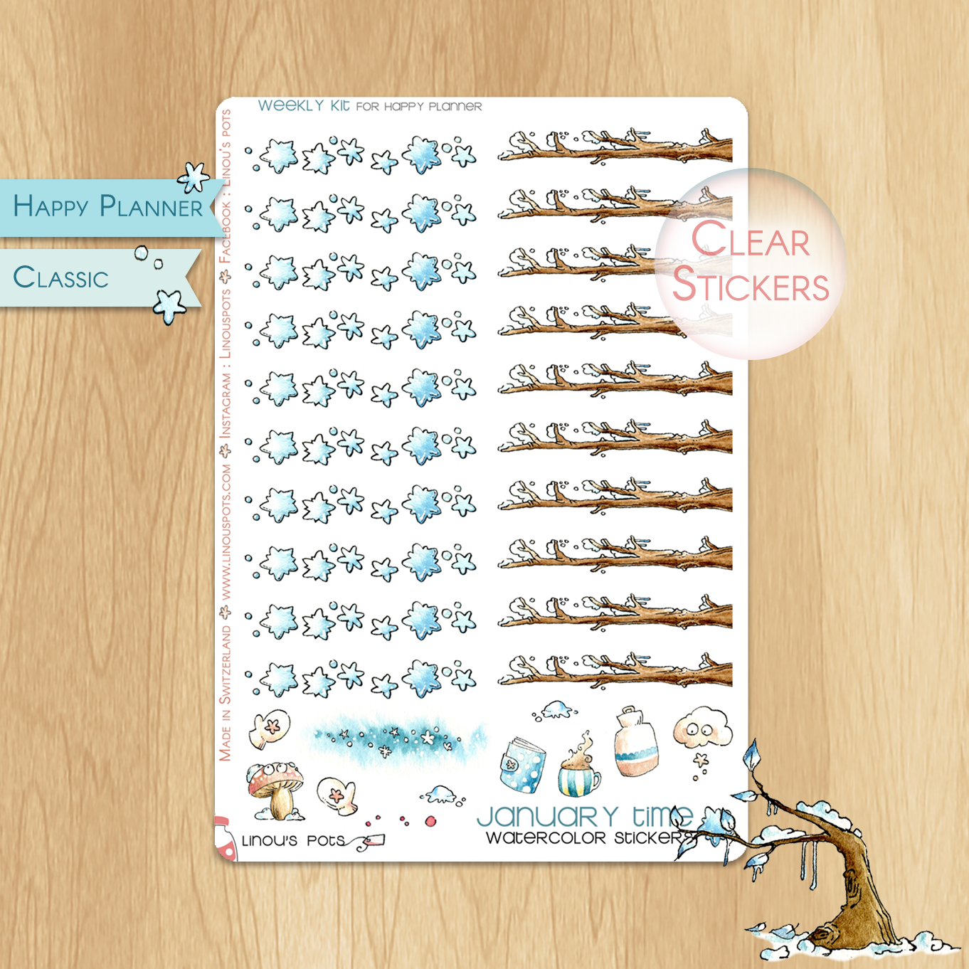 Frosty Times - Watercolor Planner Stickers - 20 Snowy Checklists